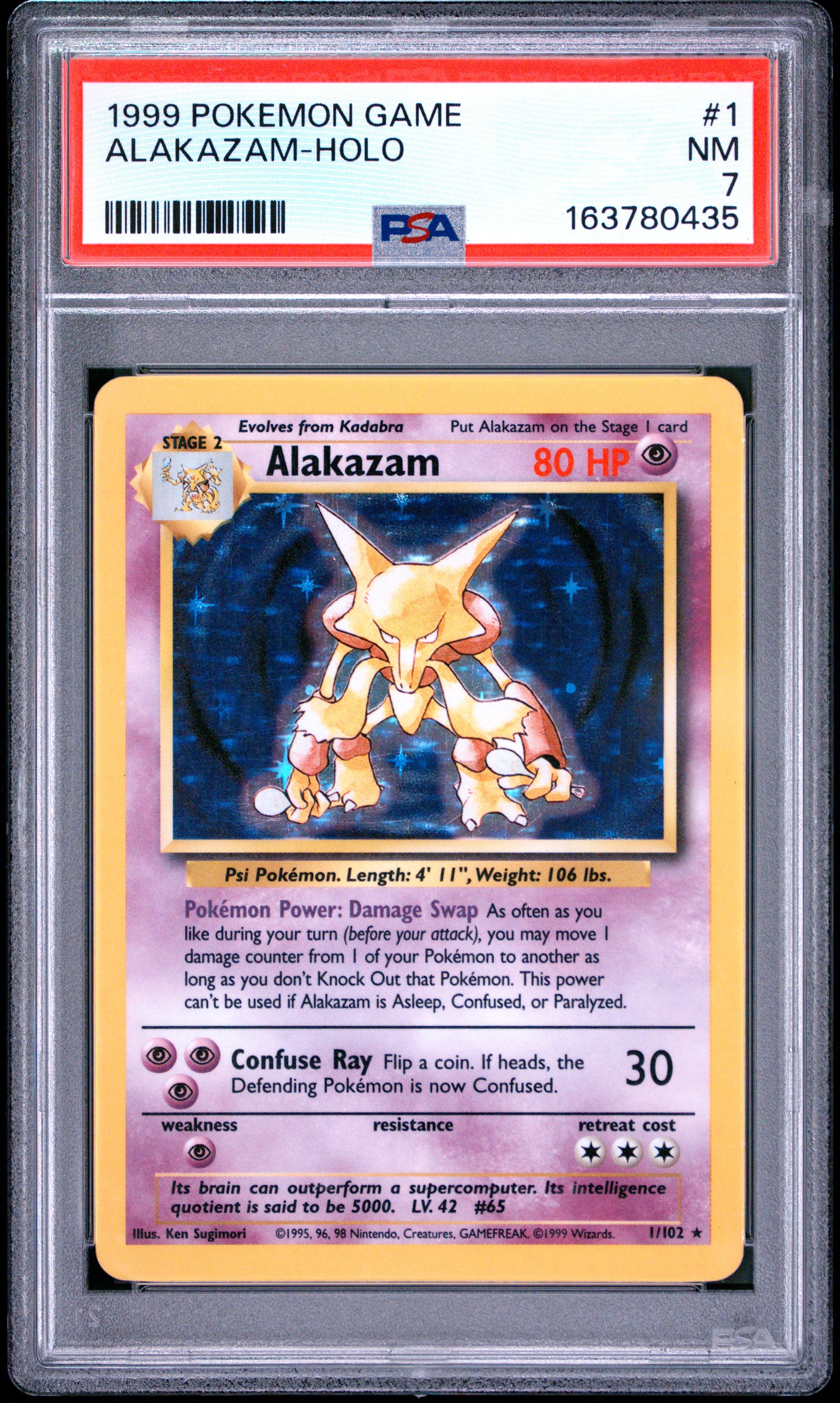 1999 Pokemon Game #1 Alakazam Holo PSA 7