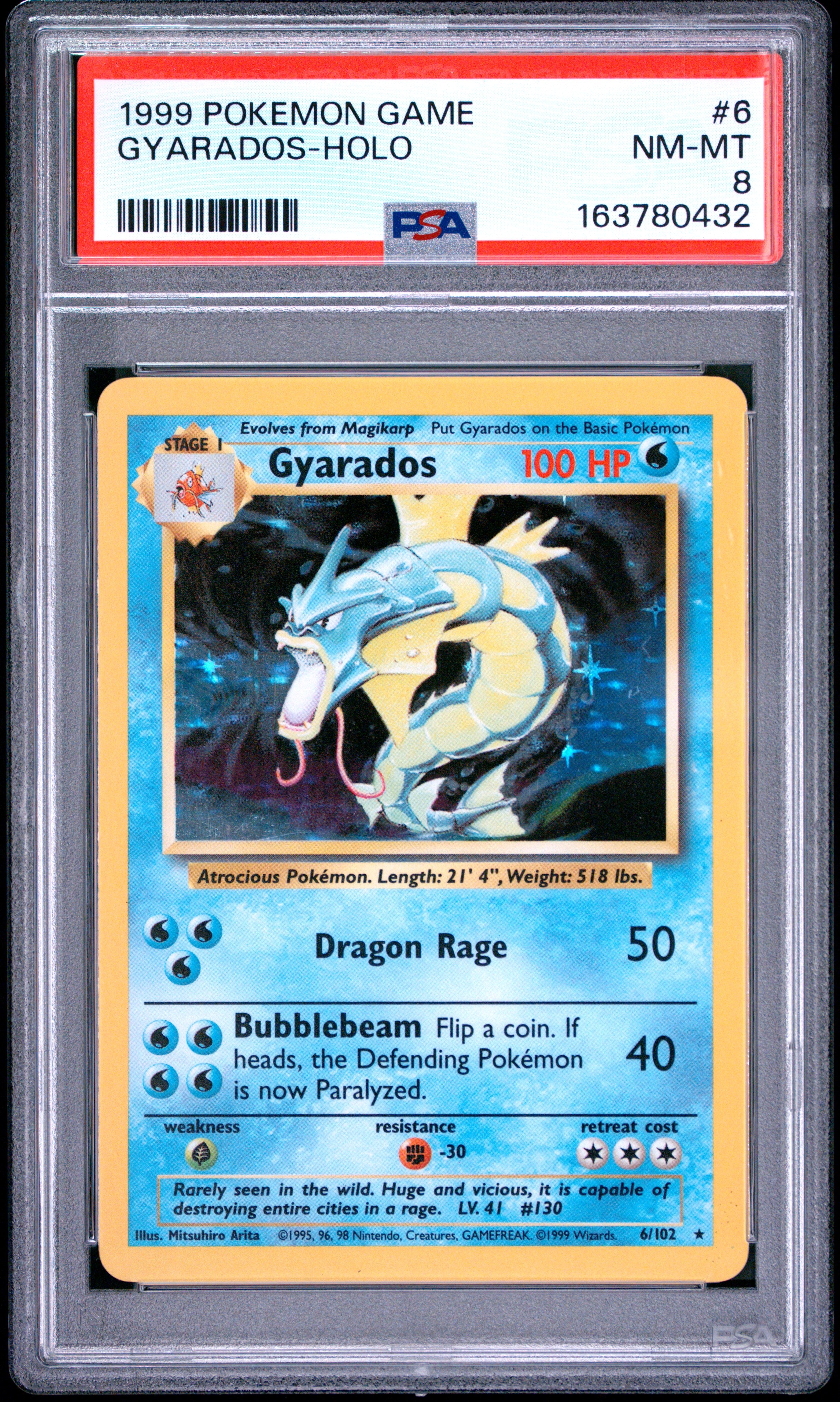 1999 Pokemon Game #6 Gyarados-Holo PSA 8