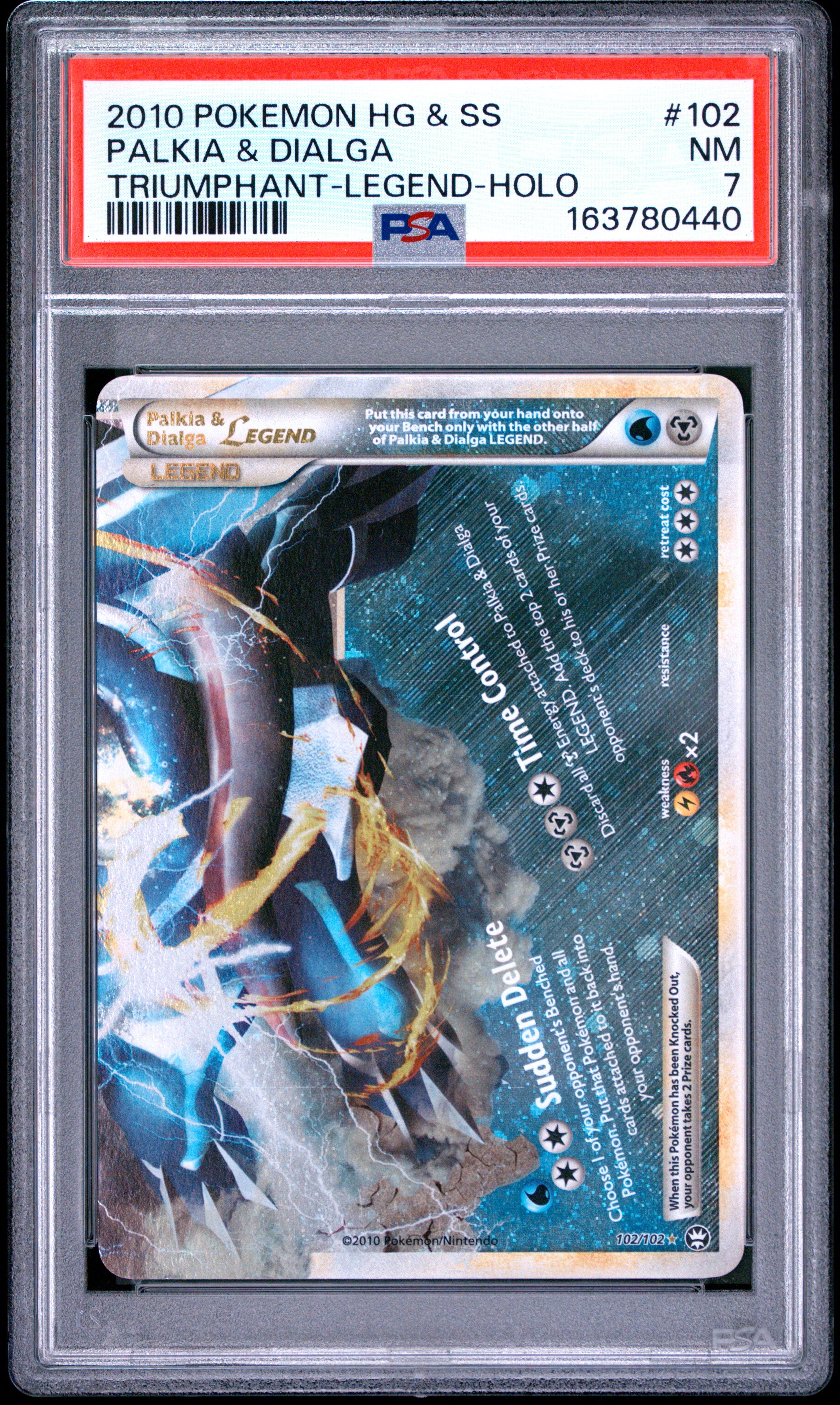 2010 Pokemon Heartgold & Soulsilver Triumphant #102 Palkia & Dialga Legend PSA 7