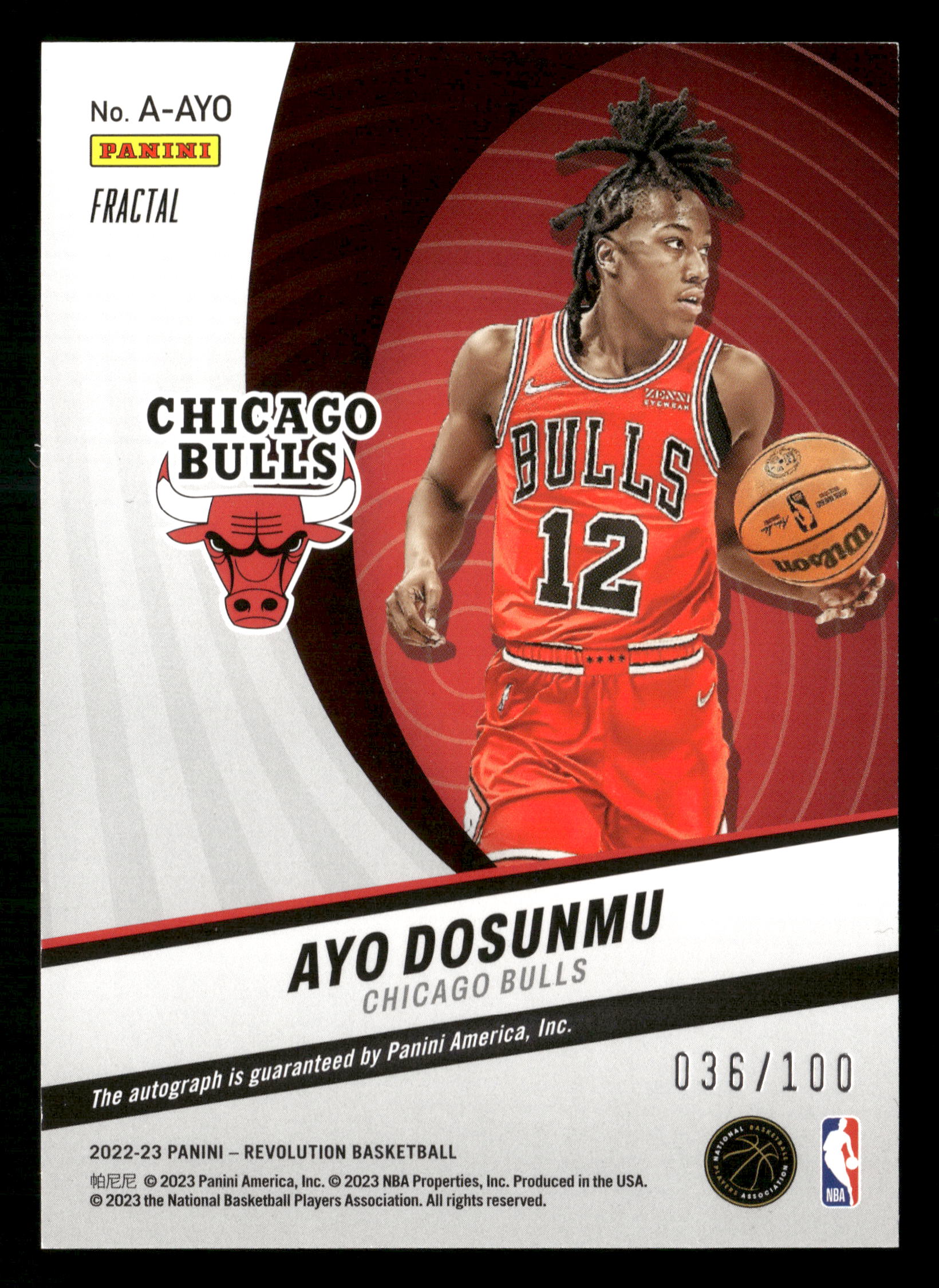 2022-23 Panini Revolution #A-AYO Ayo Dosunmu Autographs Fractal #/100