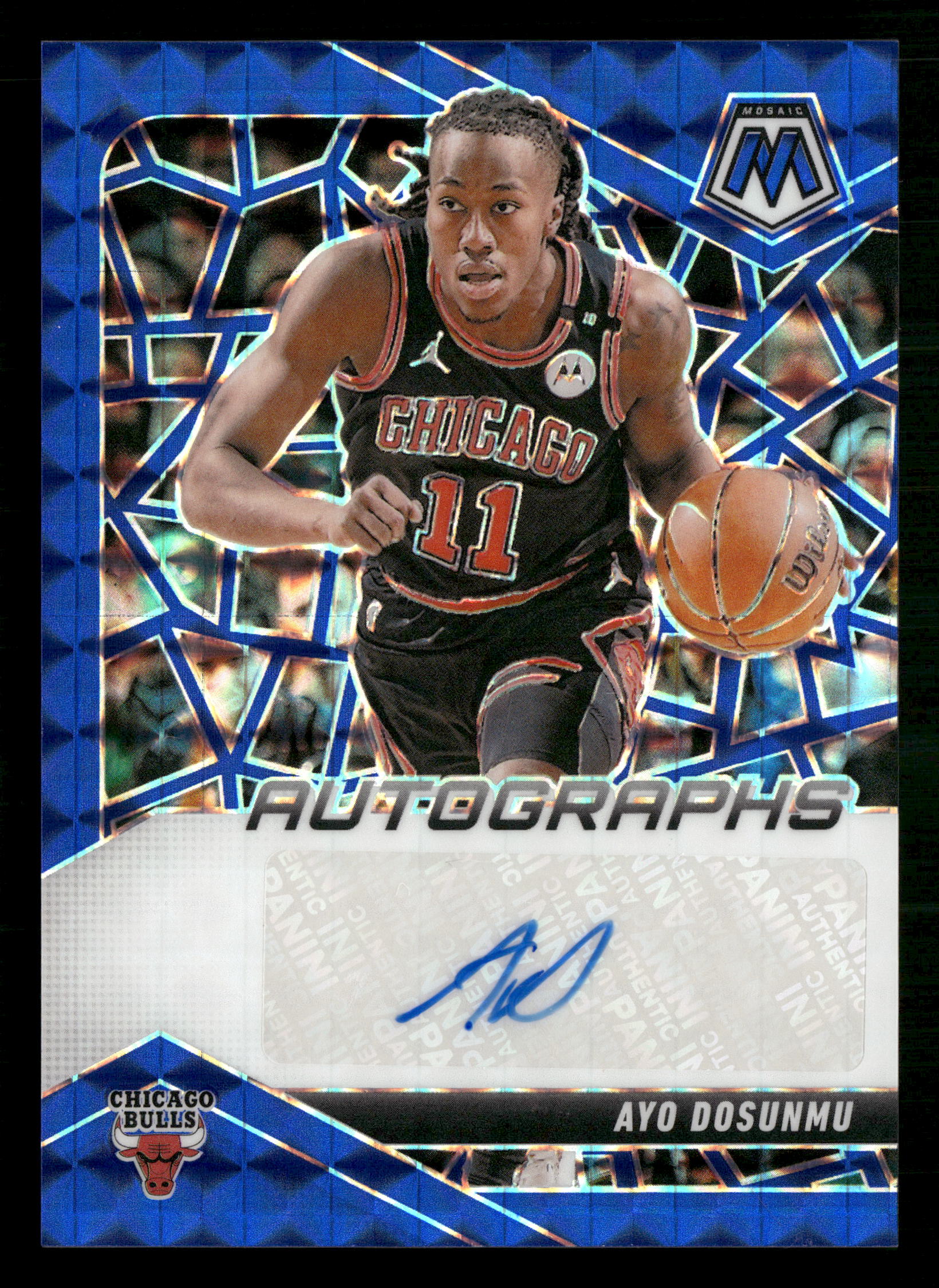 2024-25 Panini Mosaic #AM-AYO Ayo Dosunmu Autographs Mosaic Blue #/49