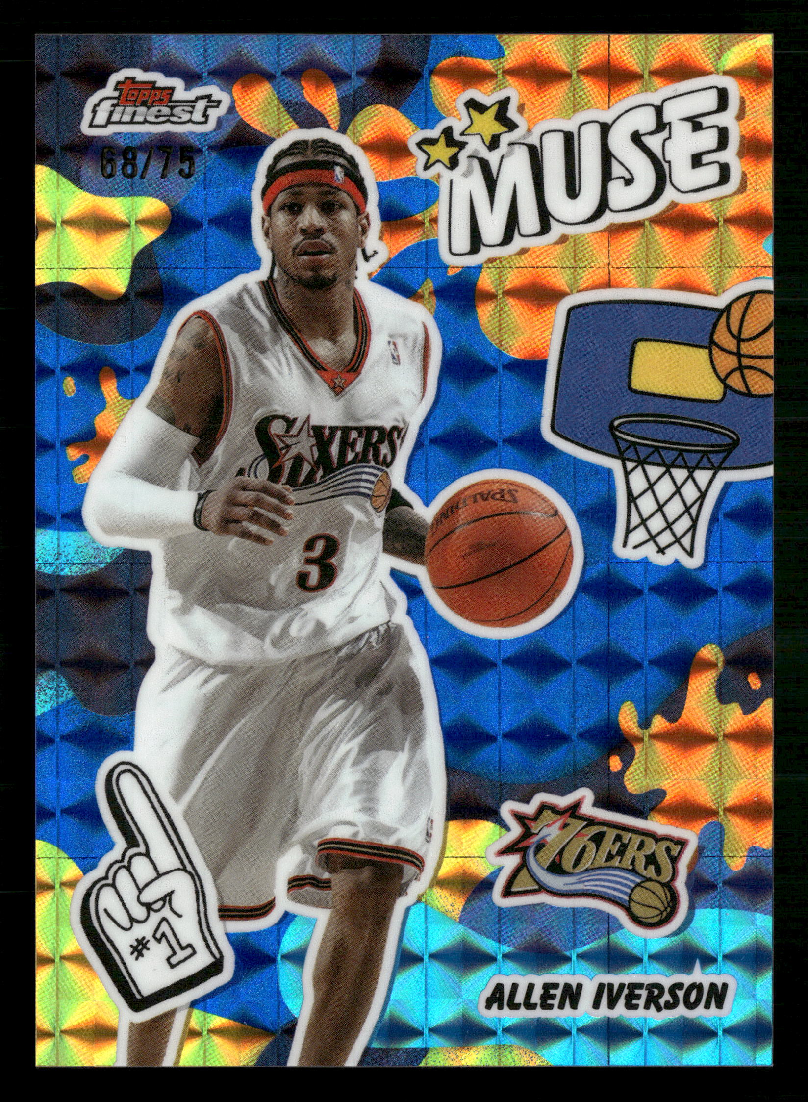 2025-26 Finest #M-1 Allen Iverson Muse Blue Geometric Refractor #/75
