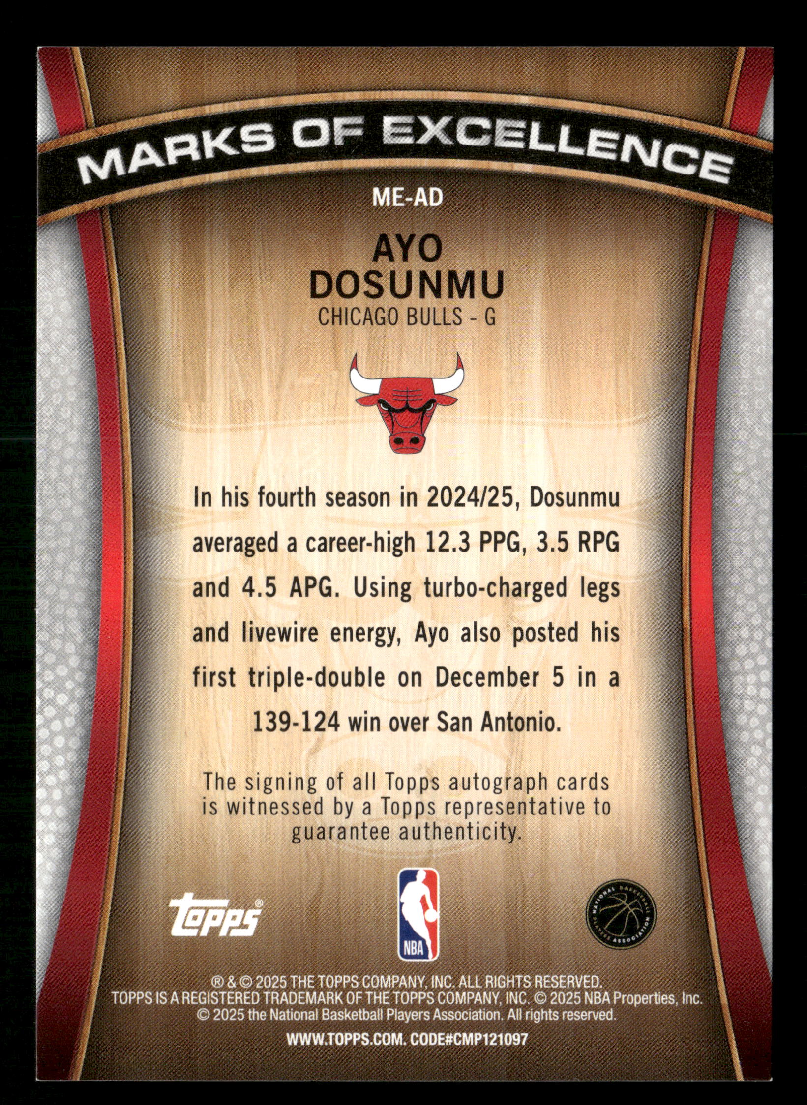 2025-26 Topps #ME-AD Ayo Dosunmu Marks of Excellence