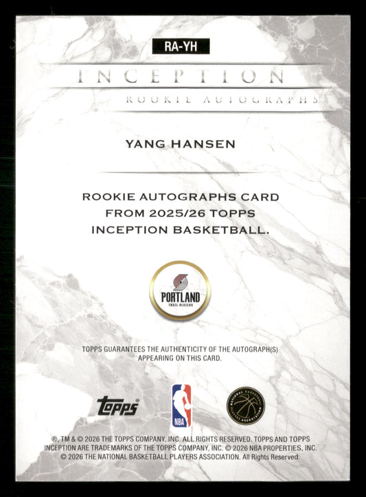 2025-26 Topps Inception #RA-YH Yang Hansen Rookie Autographs #/99