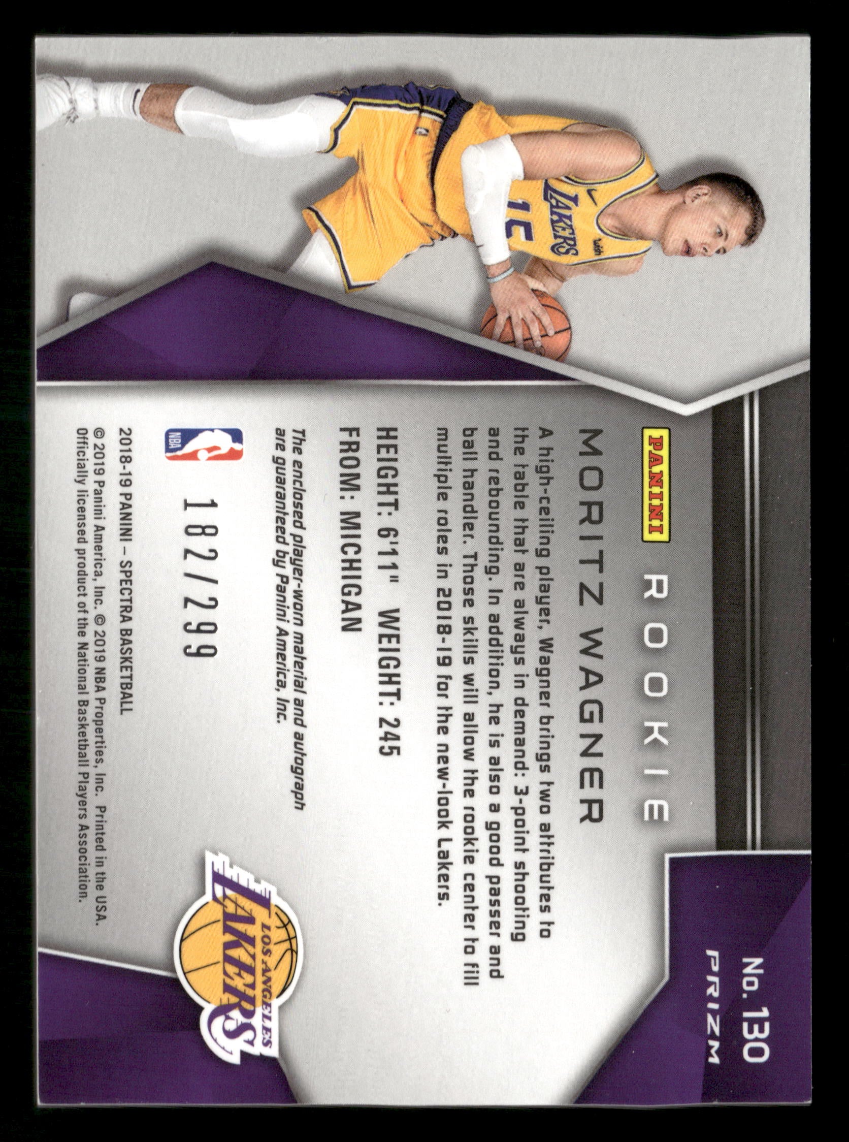 2018-19 Panini Spectra #130 Moritz Wagner Patch Auto RC #/299