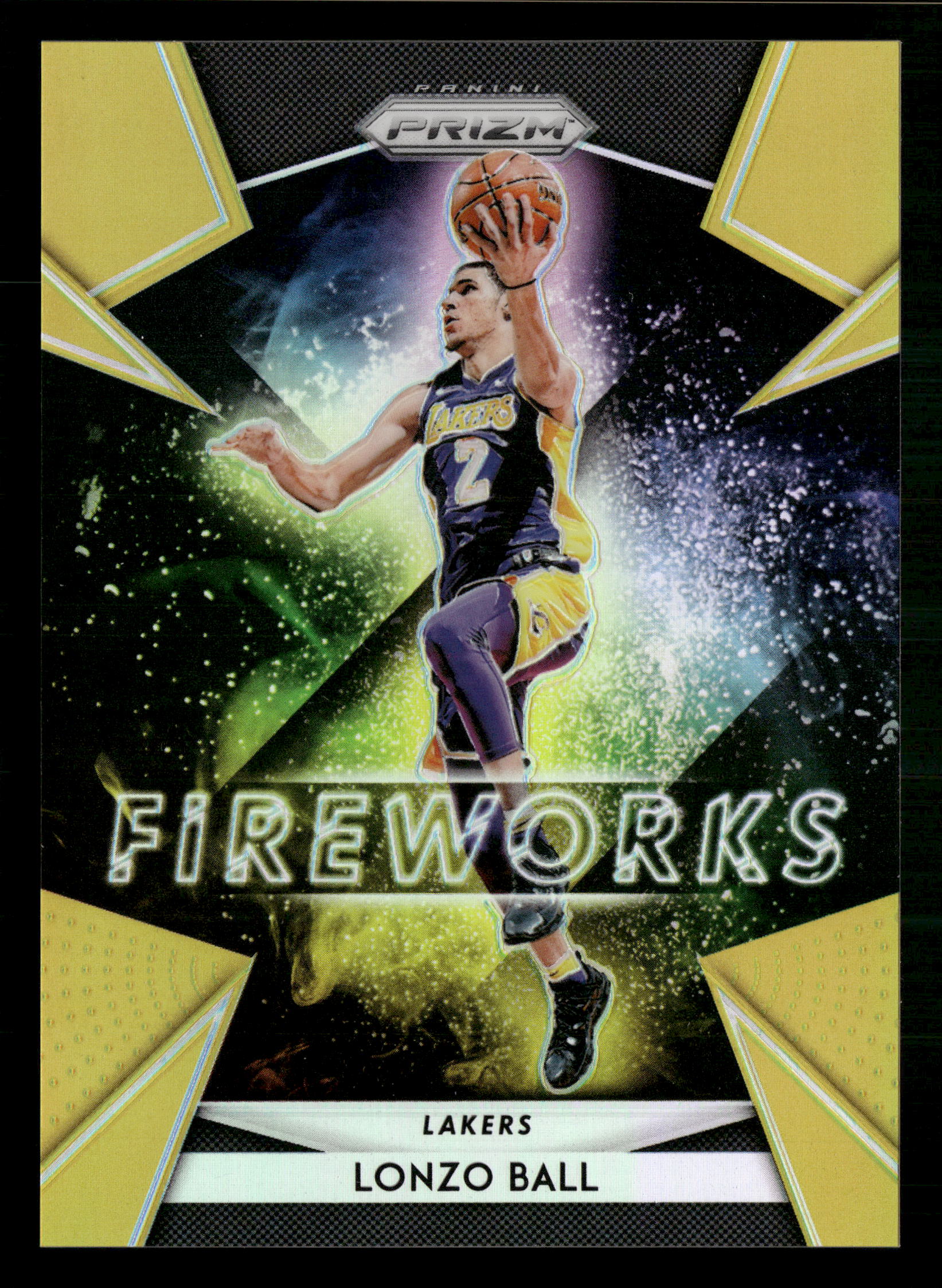 2018-19 Panini Prizm #7 Lonzo Ball Fireworks Fast Gold #/10