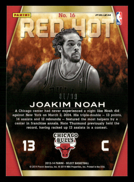 2013-14 Panini Select #16 Joakim Noah Red Hot Prizms Purple #/99