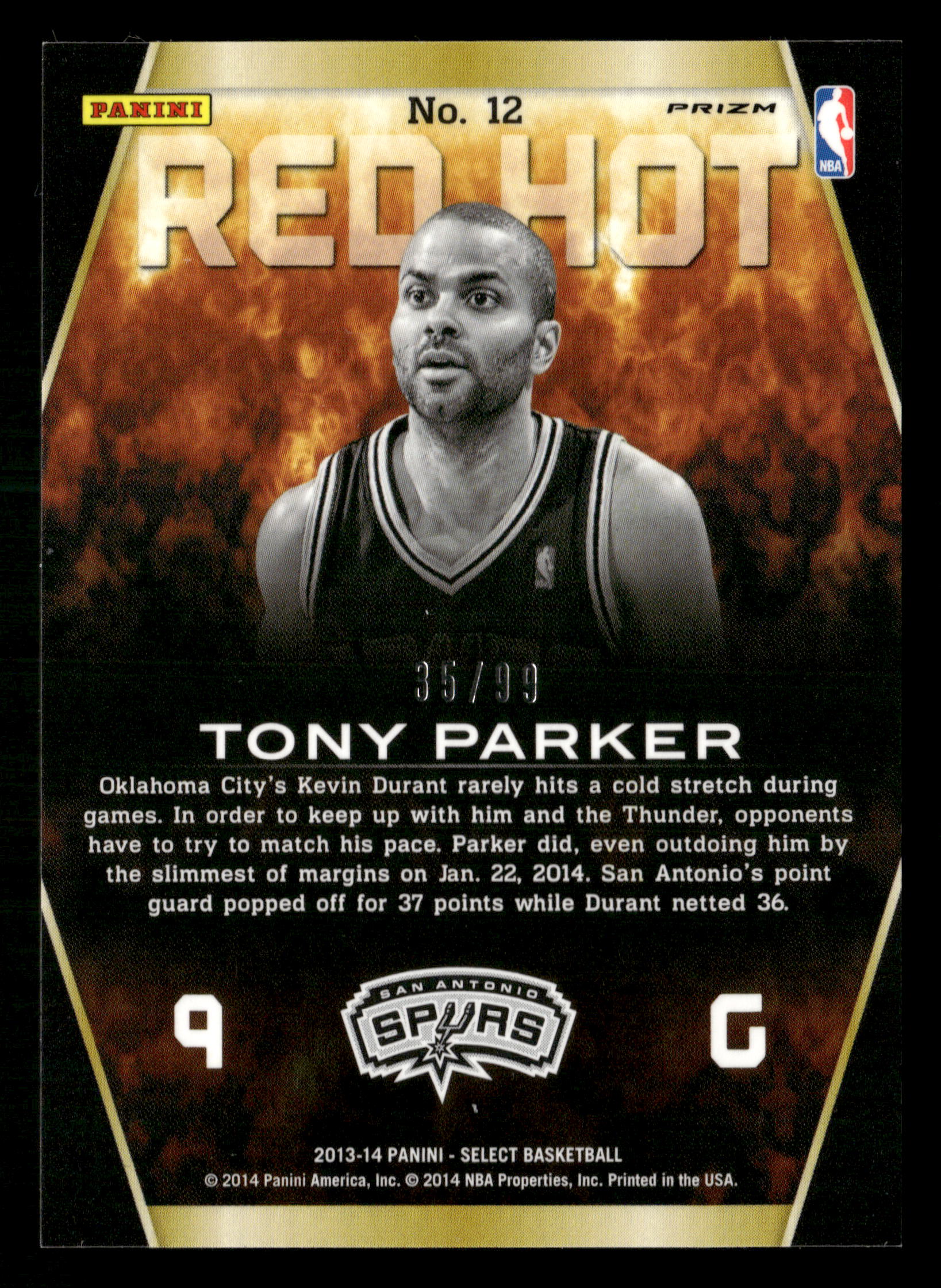 2011-12 Panini Limited #11 Tony Parker Team Trademarks Materials #/99