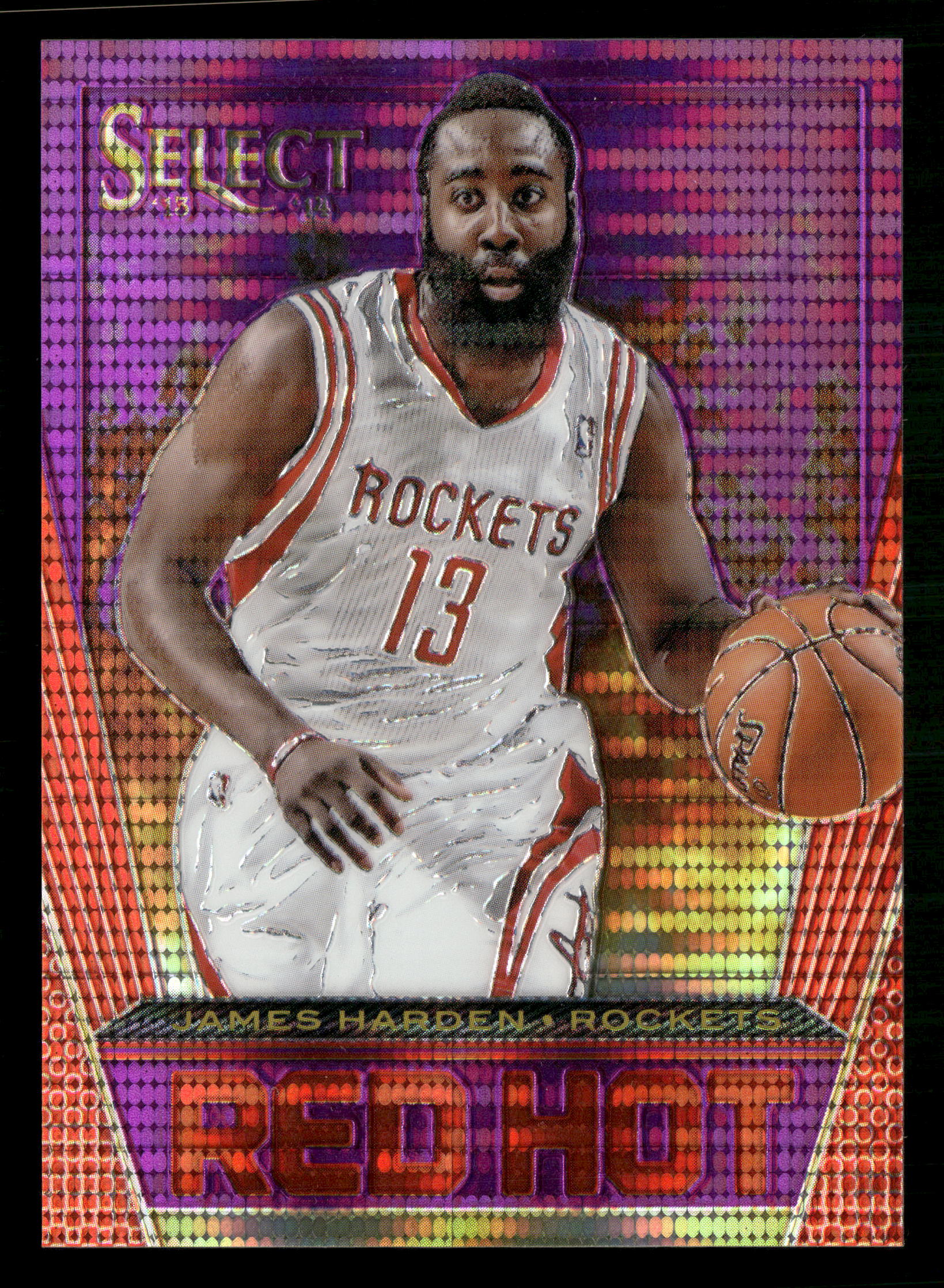 2013-14 Panini Select #28 James Harden Red Hot Prizms Purple #/99