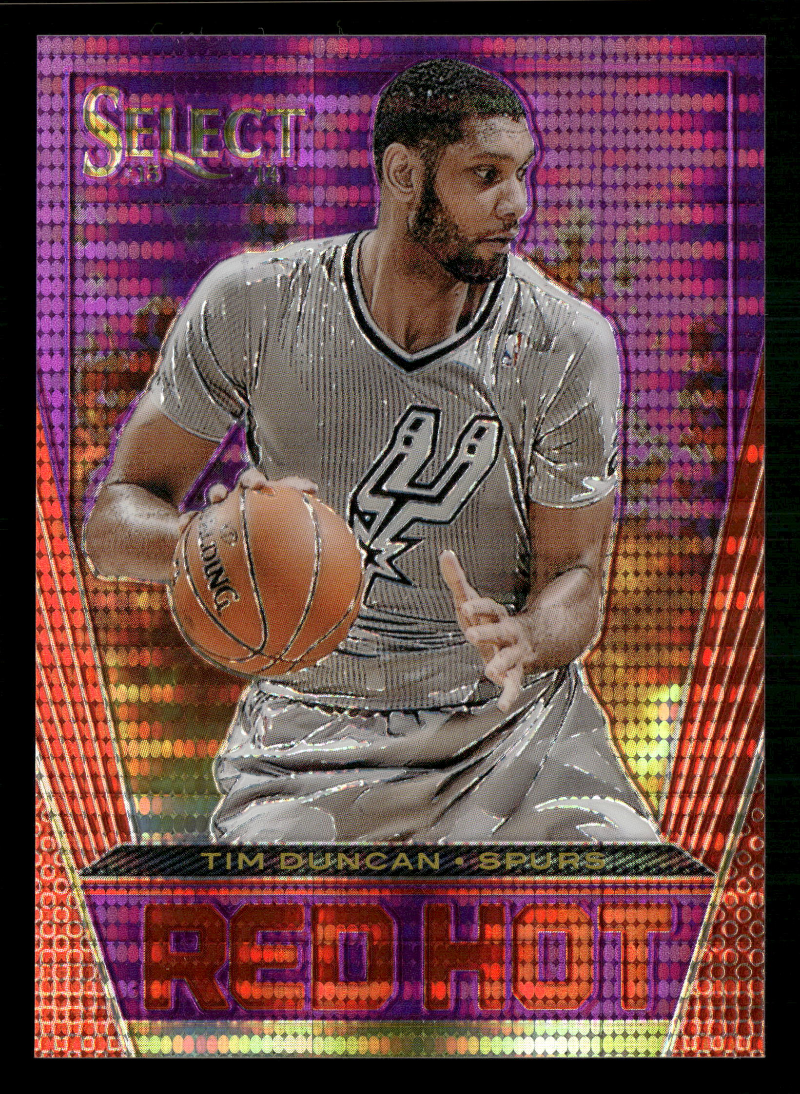 2013-14 Panini Select #22 Tim Duncan Red Hot Prizms Purple #/99