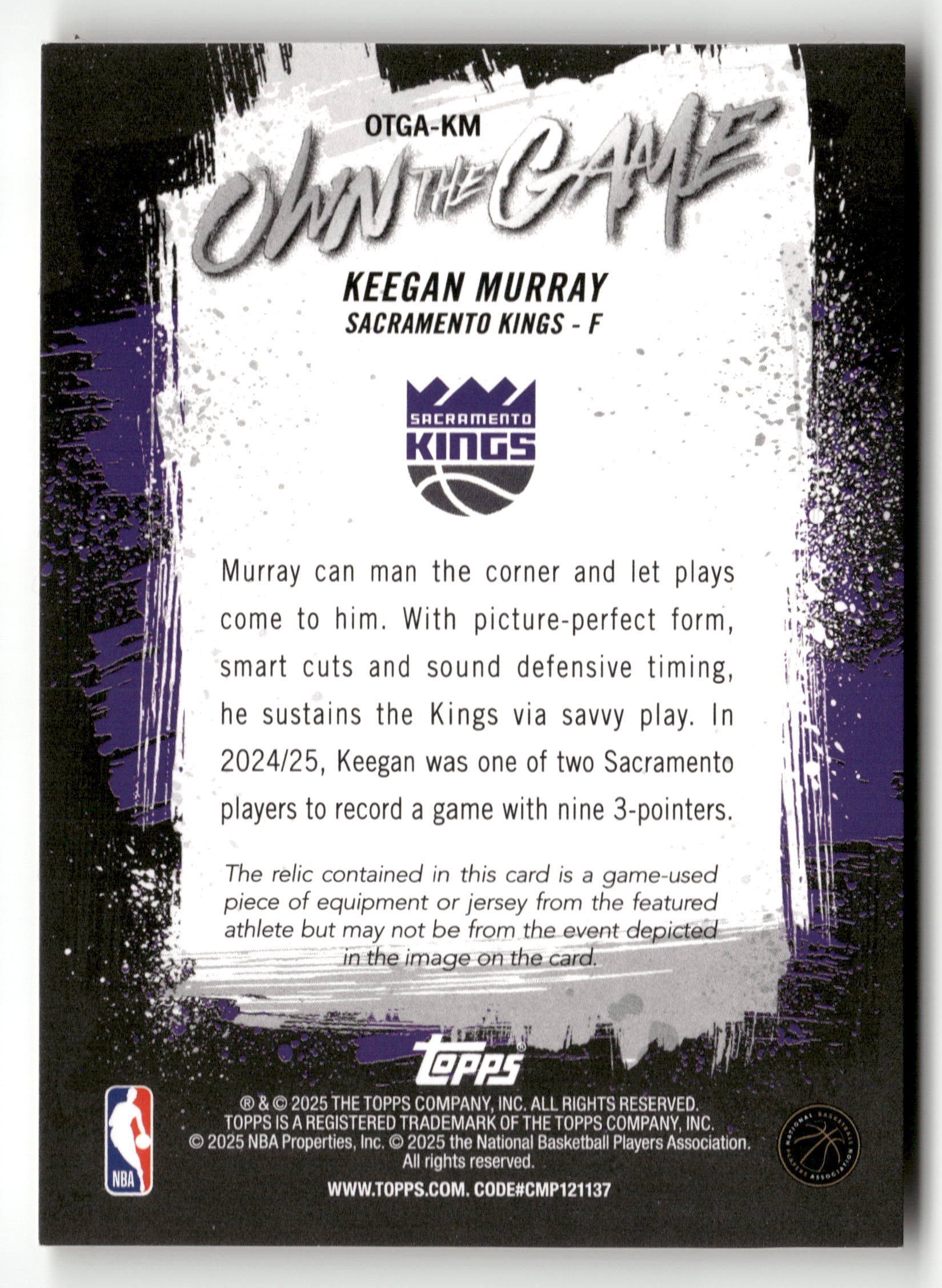 2025-26 Topps #OTGA-KM Keegan Murray Own the Game Gold Rainbow #/50