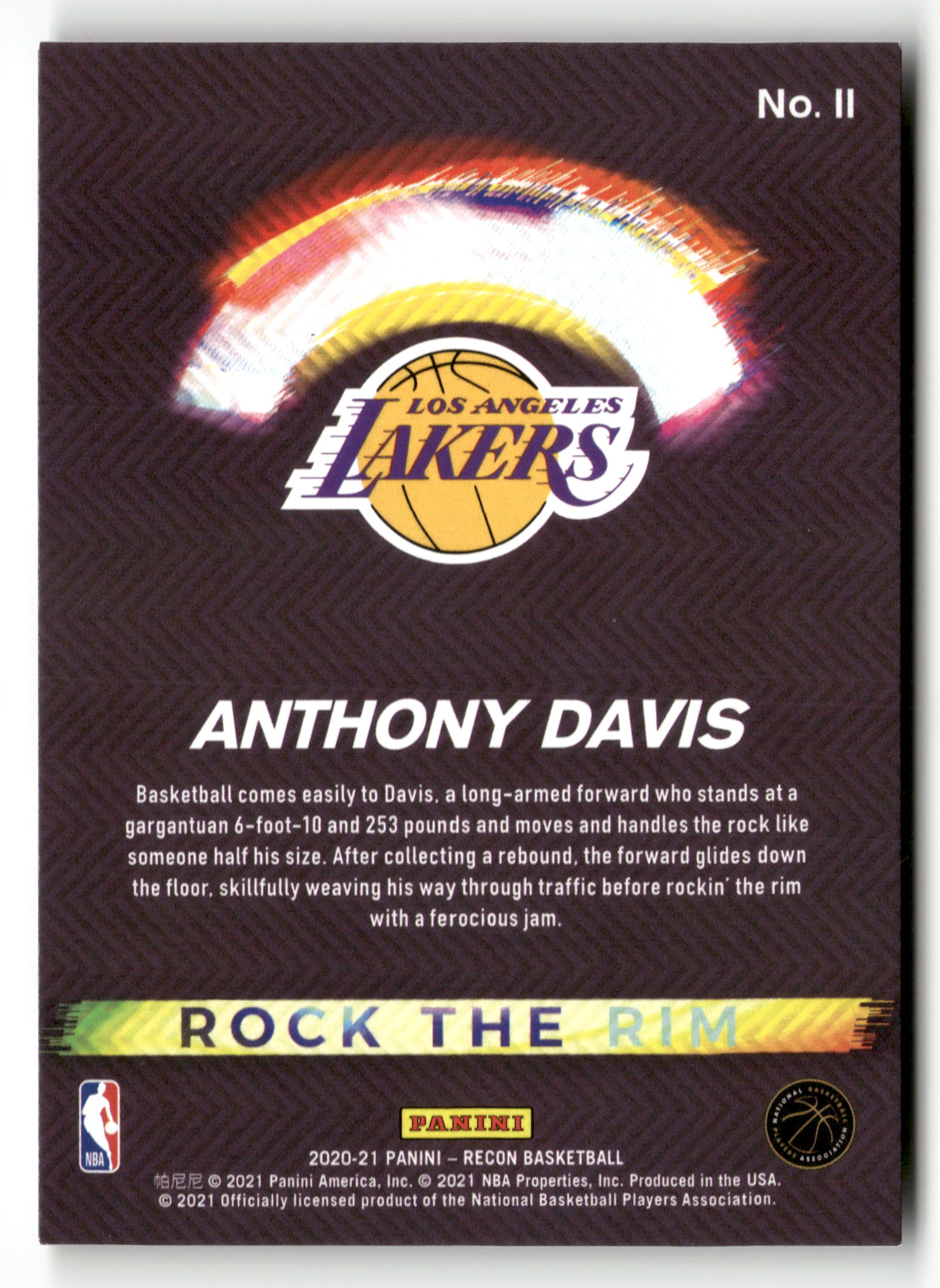 2020-21 Panini Recon #11 Anthony Davis Rock the Rim Red #/199