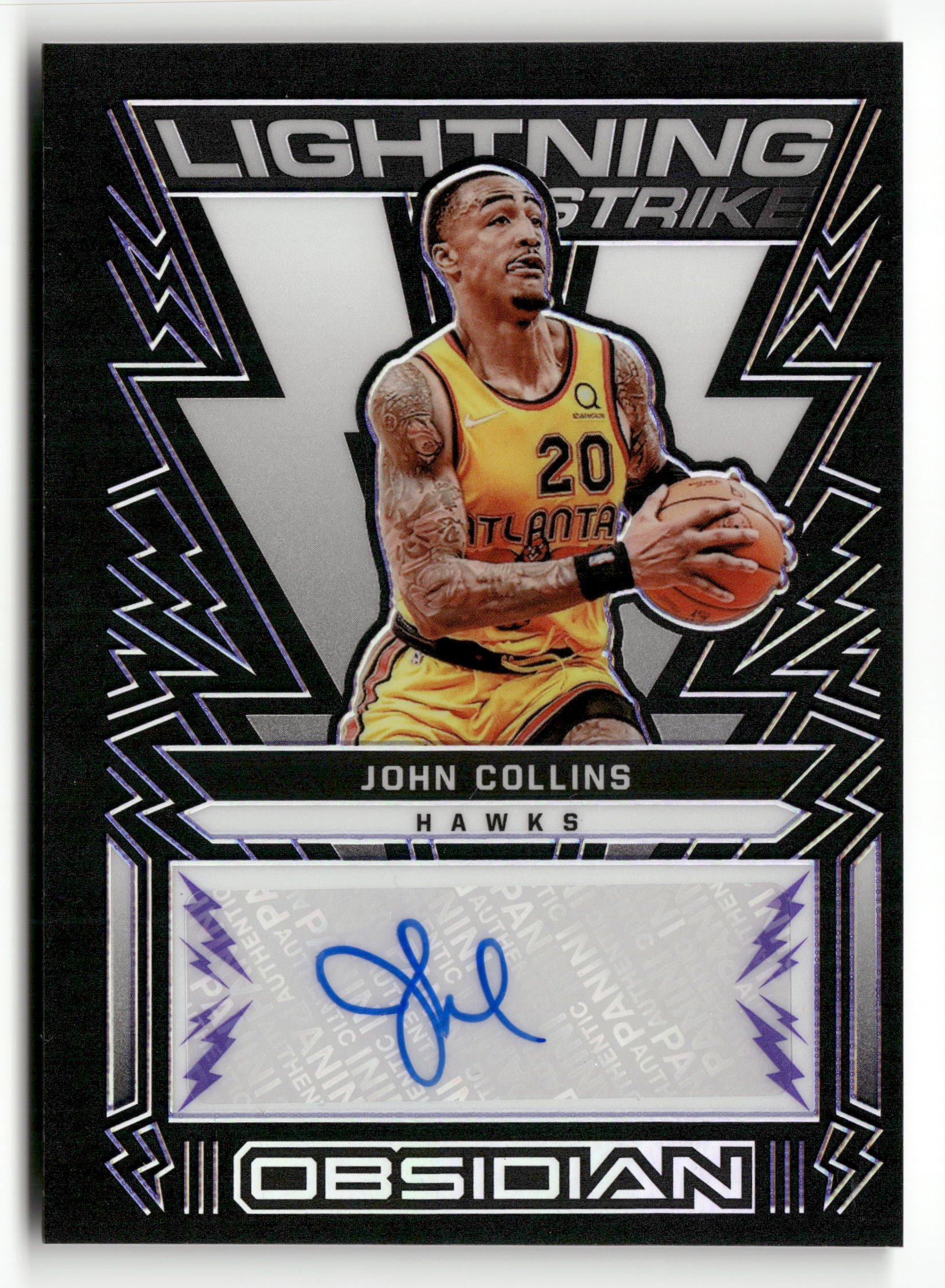 2021-22 Obsidian John Collins Lightning Strike Signatures EE Purple #/49