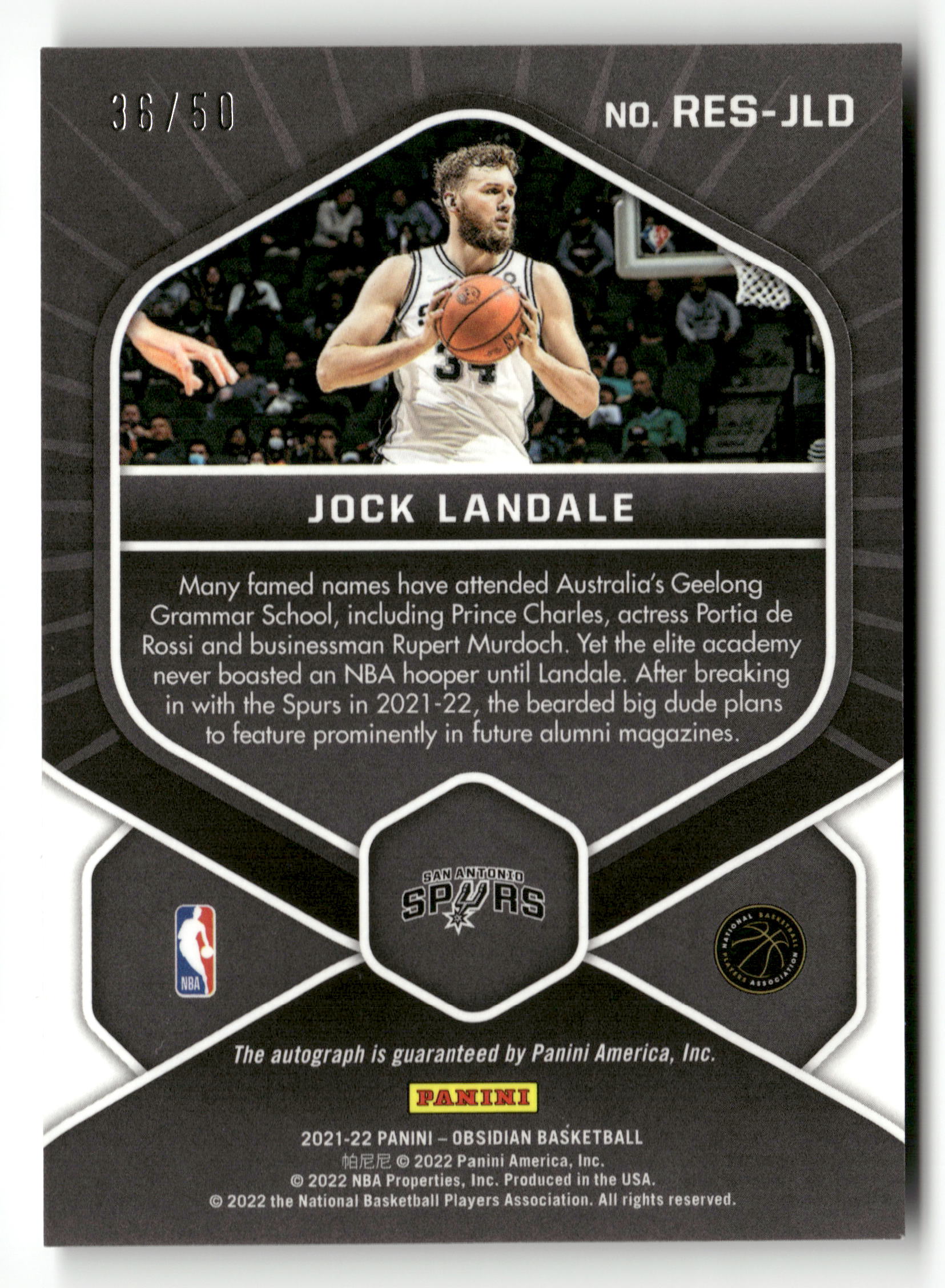2021-22 Obsidian Jock Landale Rookie Eruption Signatures EE Orange #/50