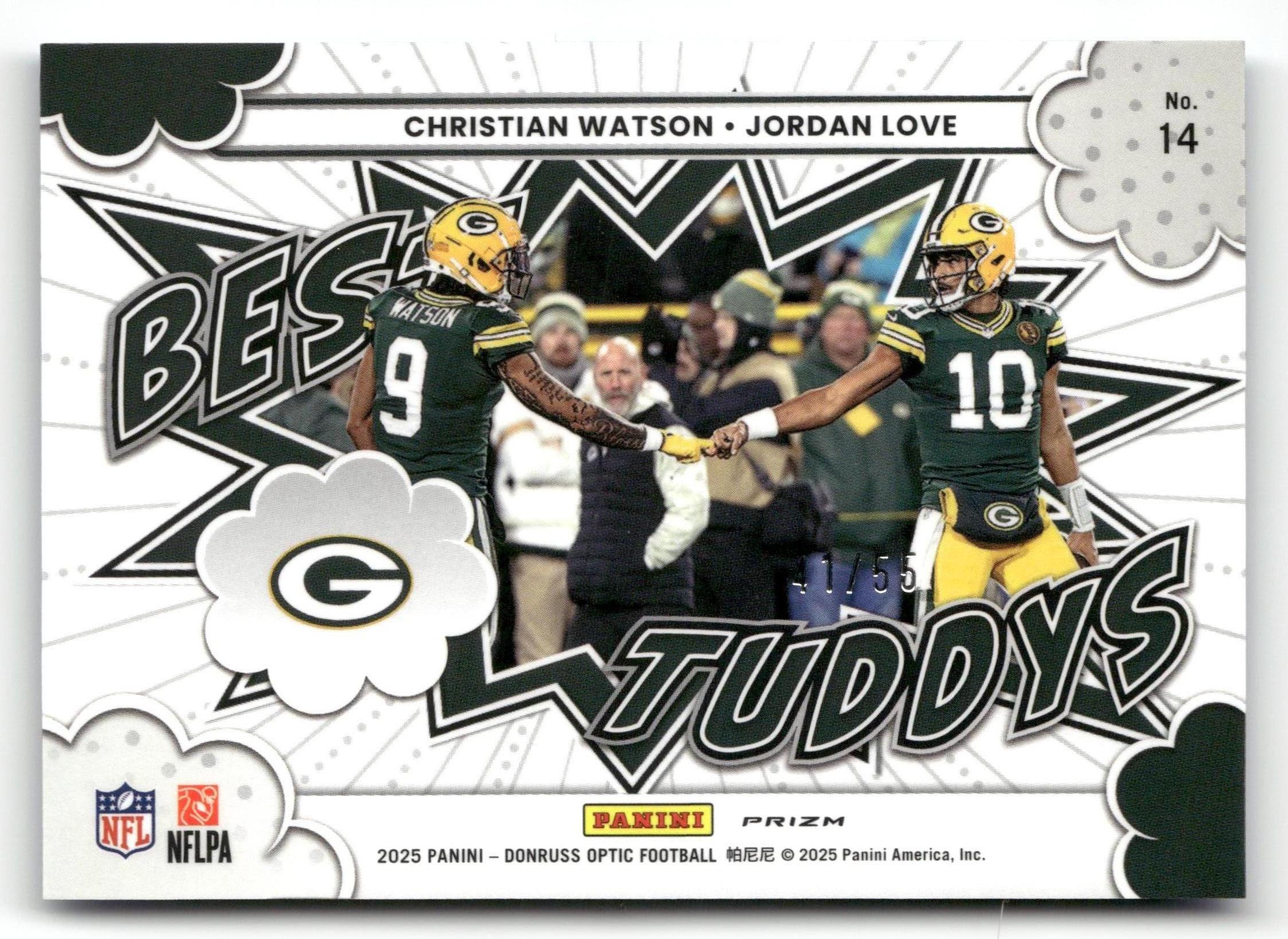 2025 Donruss Optic #14 Christian Watson/Jordan Love Best Tuddys Blue Ice #/55