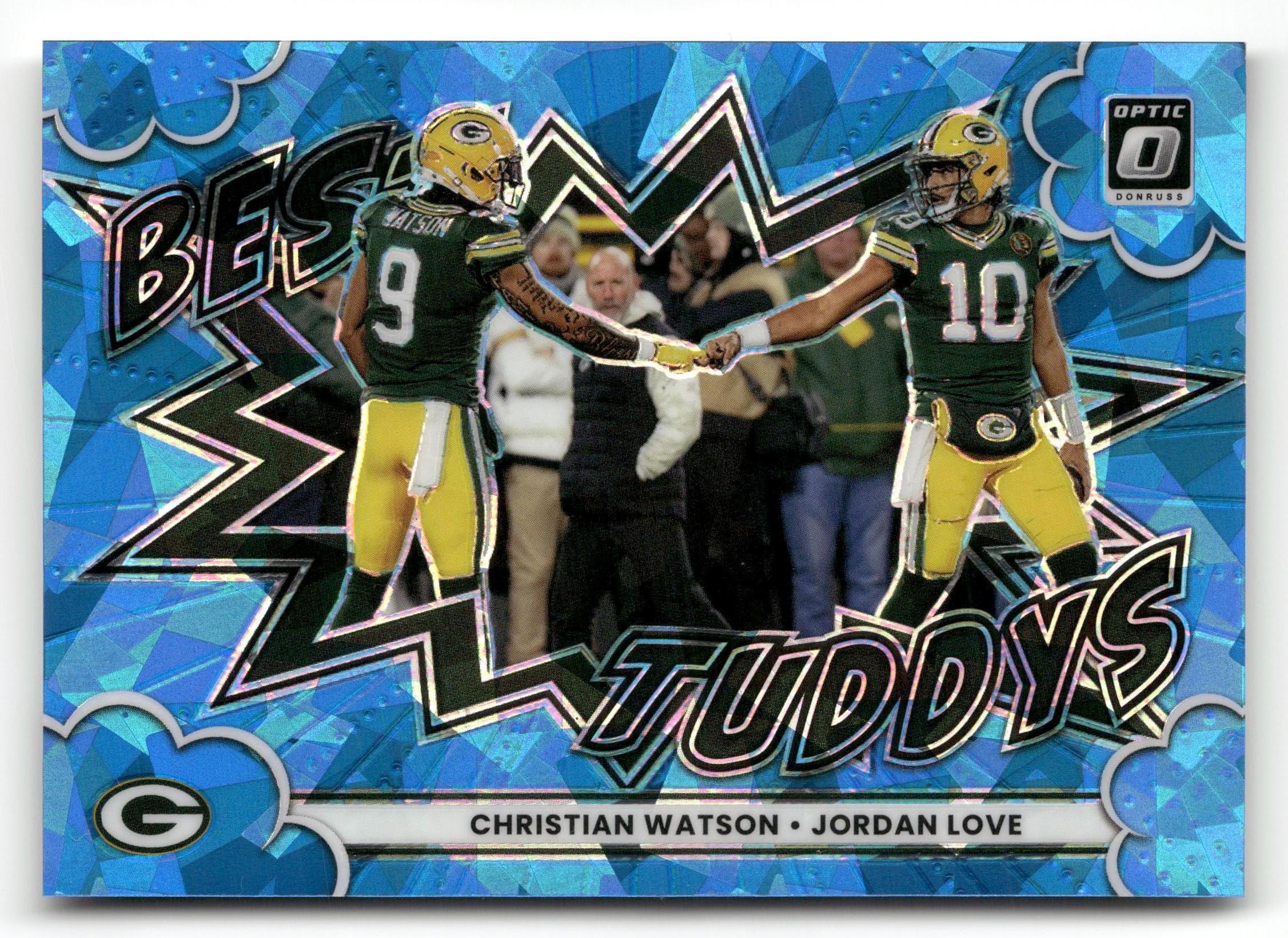 2025 Donruss Optic #14 Christian Watson/Jordan Love Best Tuddys Blue Ice #/55