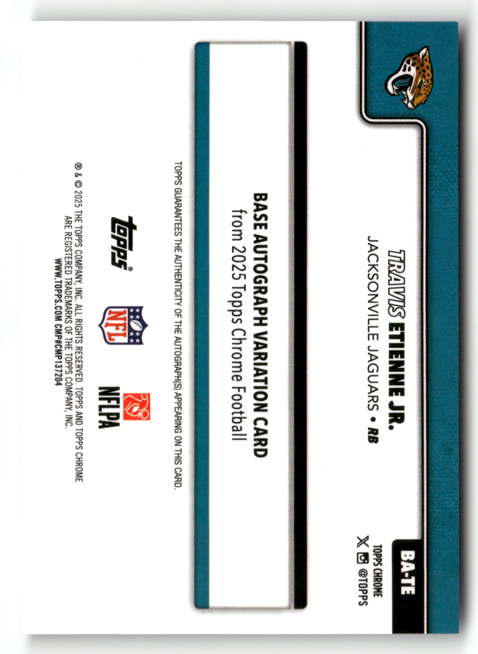 2025 Topps Chrome #BA-TE Travis Etienne Jr. Chrome Autographs Purple #/75