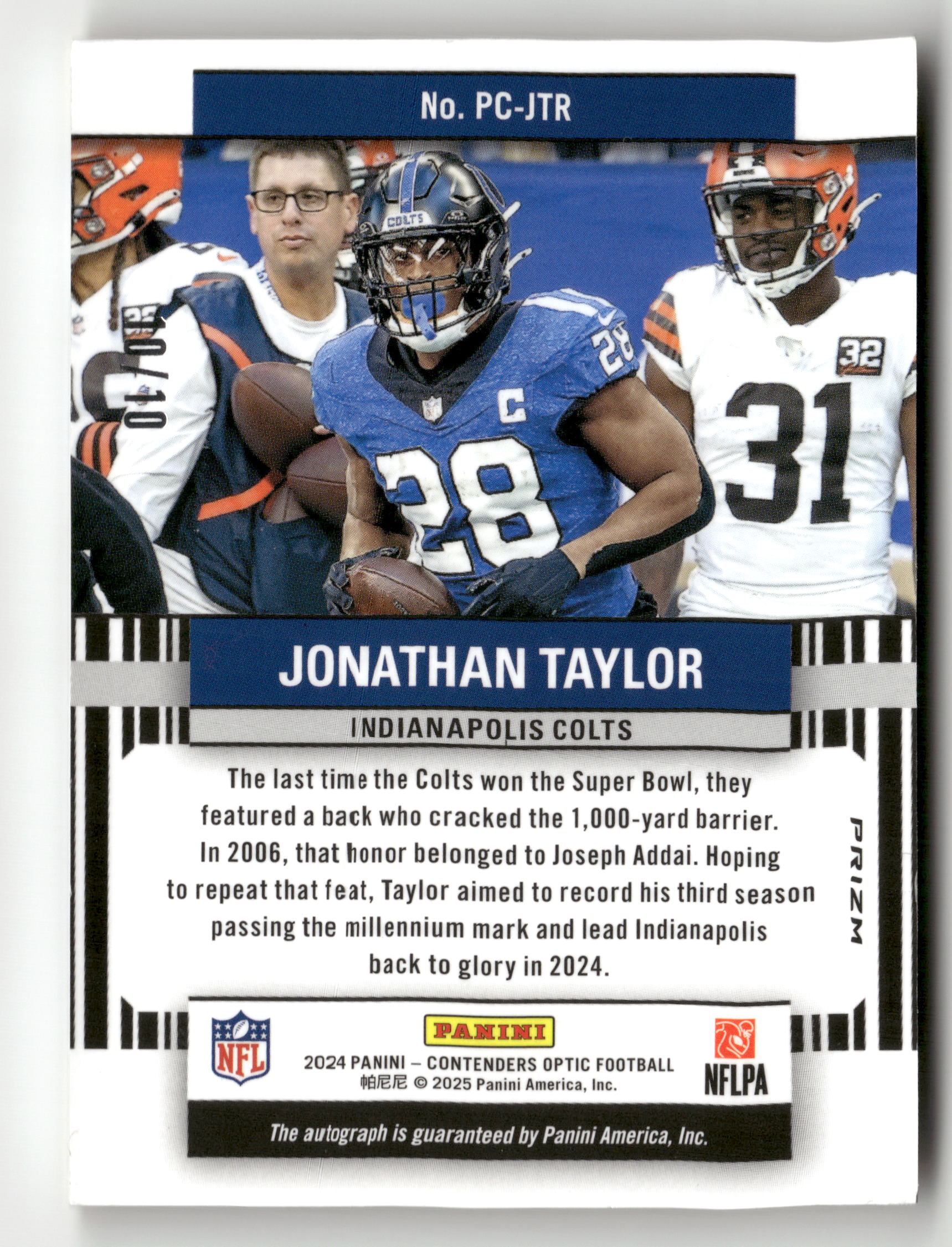 2025 Donruss Optic #PC-JTR Jonathan Taylor Perennial Contenders Autographs /10
