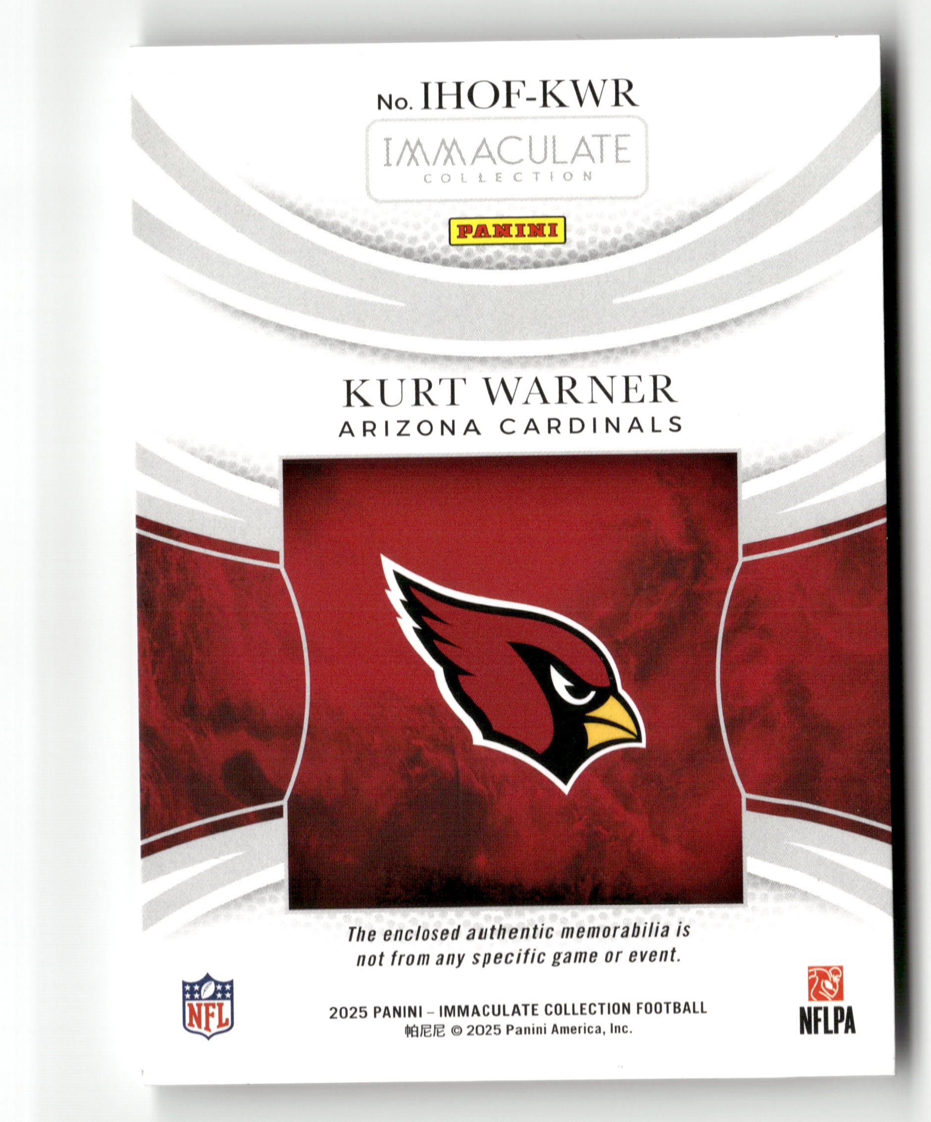 2018 Panini Immaculate Collection #HOF-17 Kurt Warner HOF Jerseys #/49