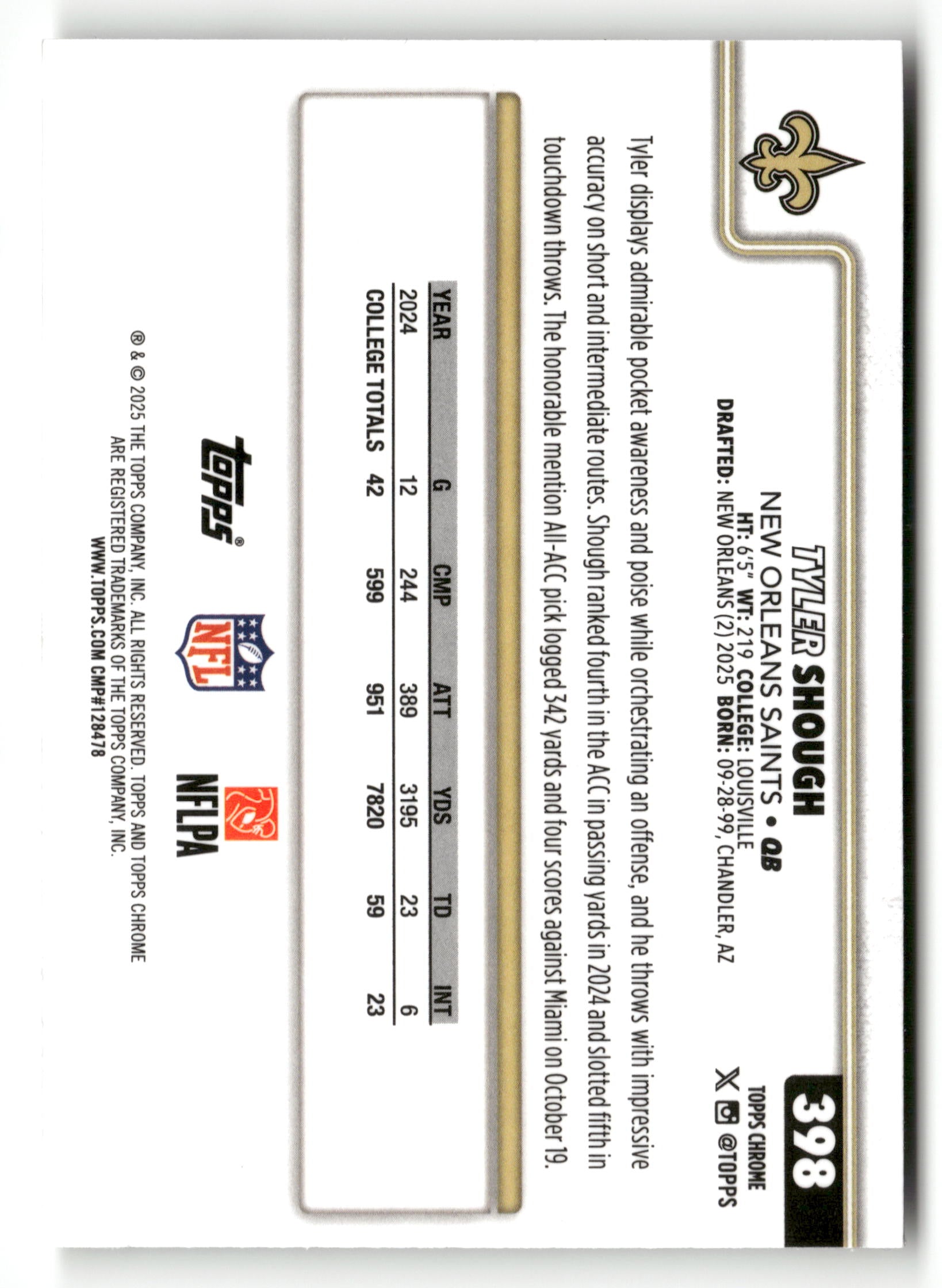 2025 Topps Chrome #398 Tyler Shough Team Camo SSP