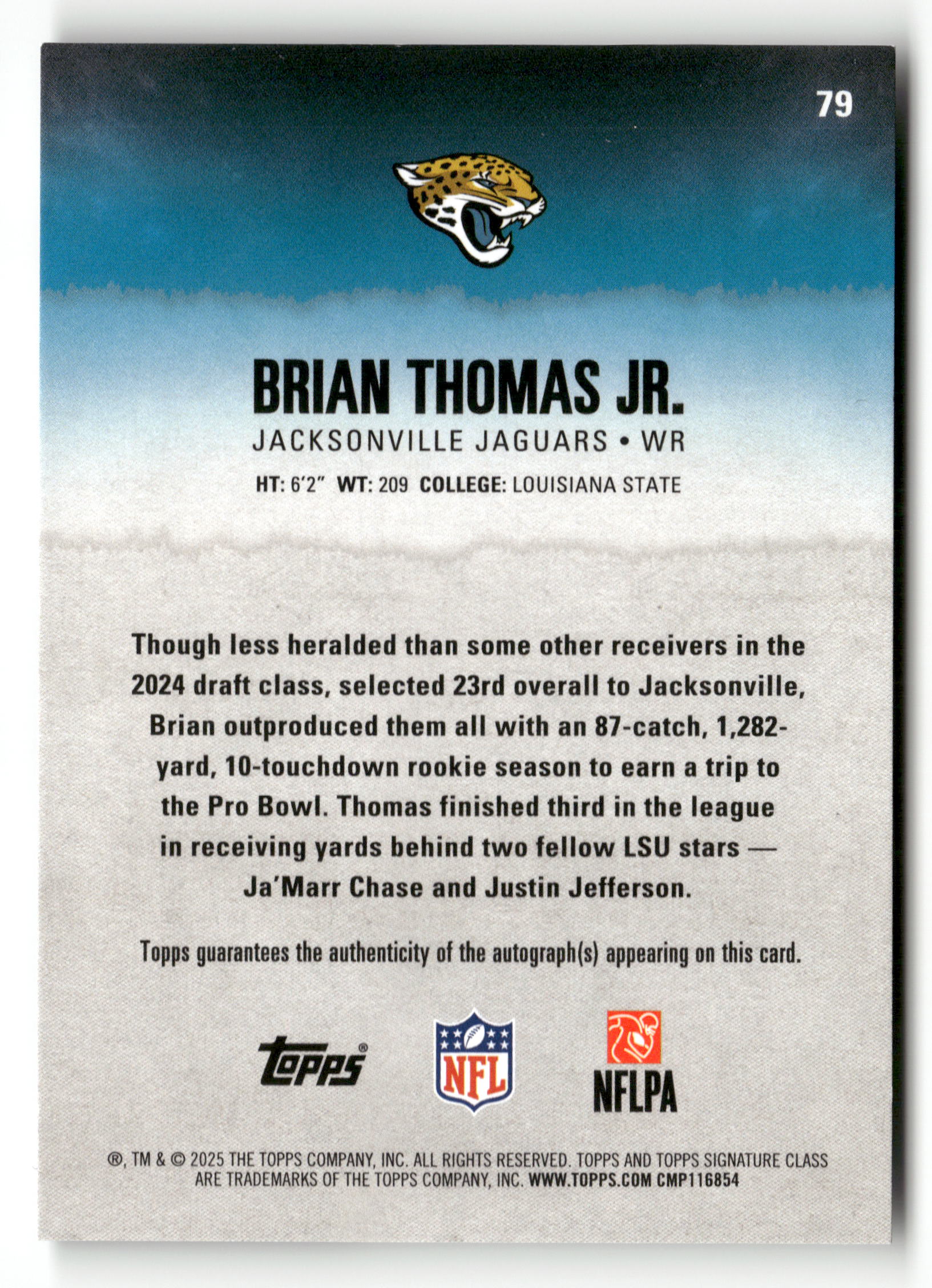 2025 Topps Signature Class #79 Brian Thomas Jr. Autographs Orange #/50