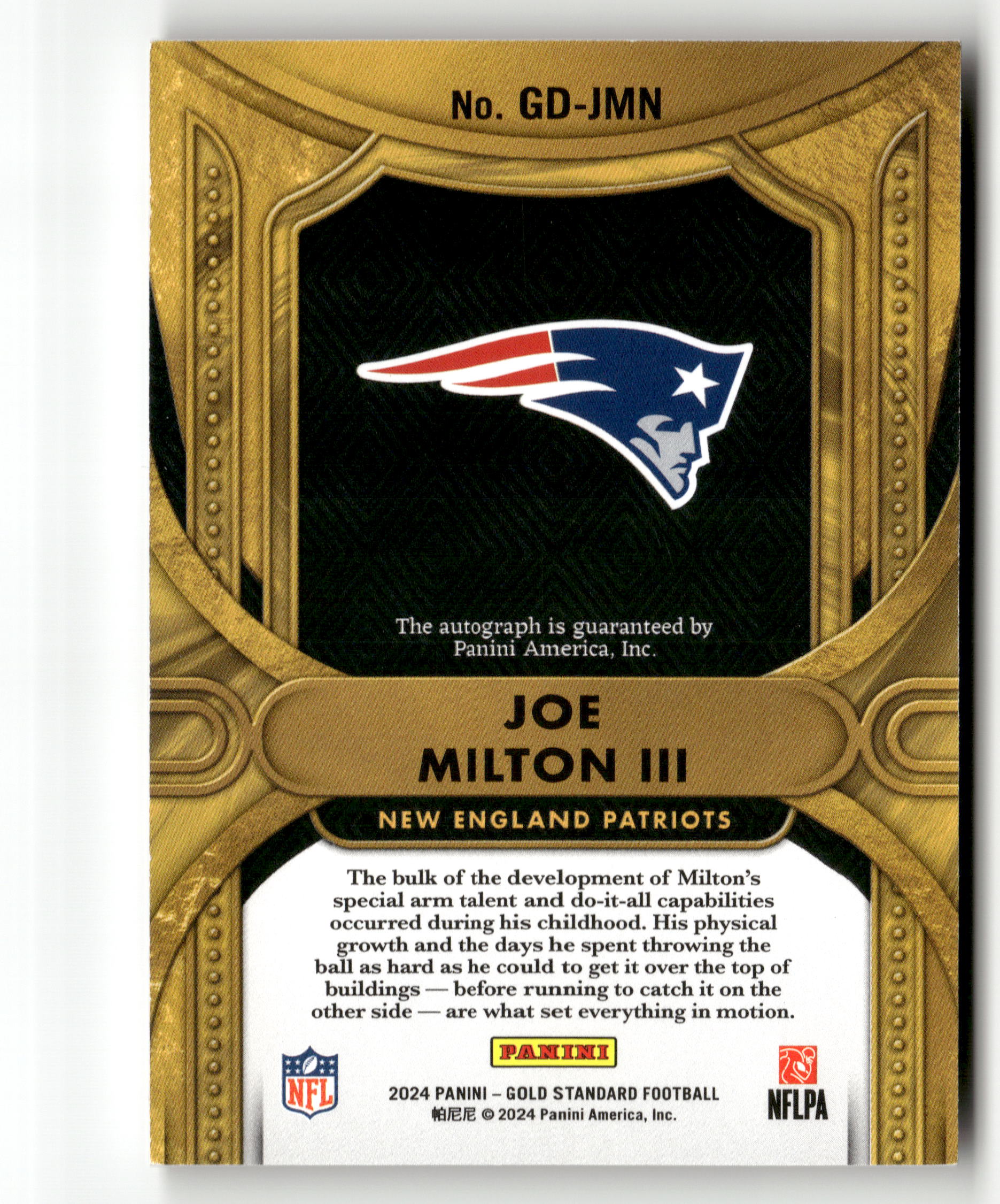 2024 Panini Gold Standard #GD-JMN Joe Milton III Golden Debut Autographs #/99