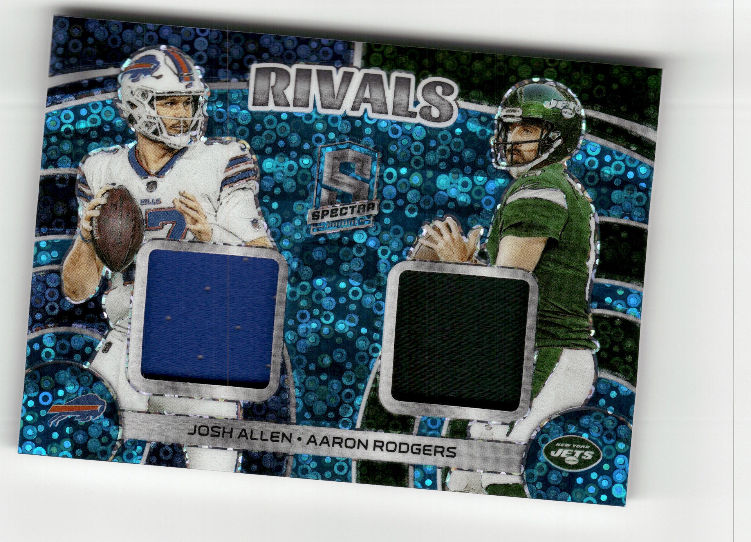 2023 Panini Spectra #RIV-JAAR Josh Allen / Aaron Rodgers Rivals Neon Blue #/60