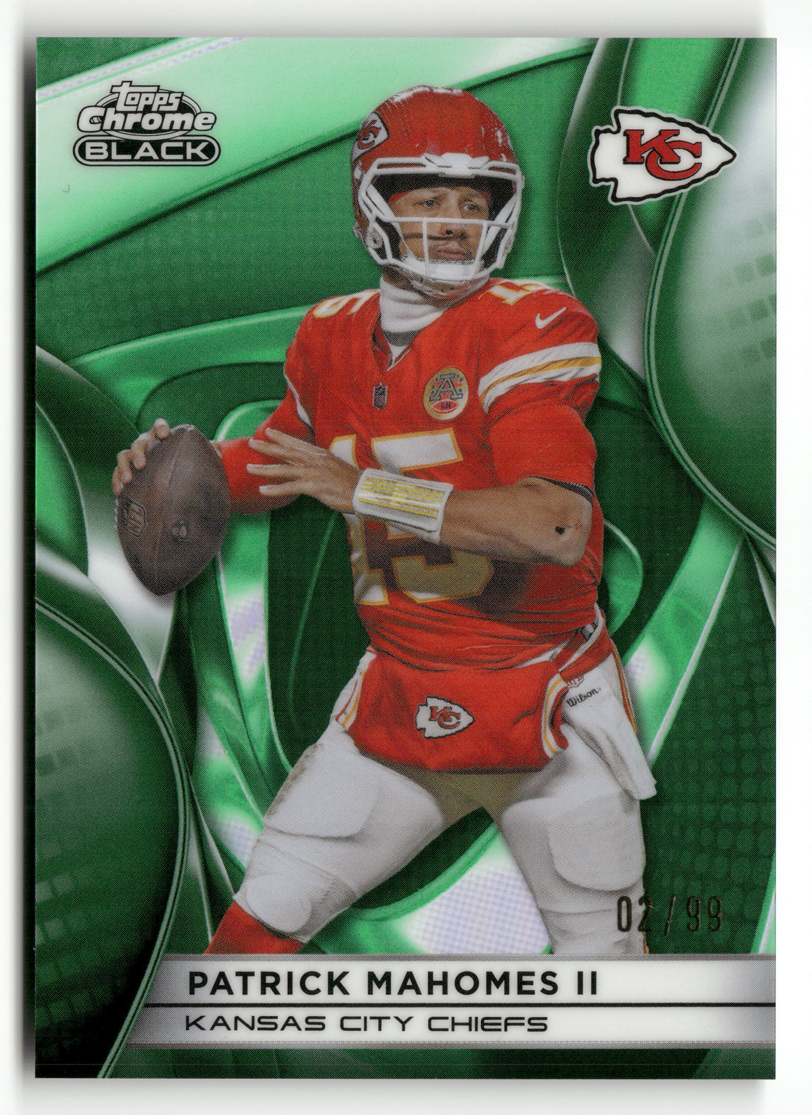 2025 Topps Chrome Black #51 Patrick Mahomes II Green Refractor #/99