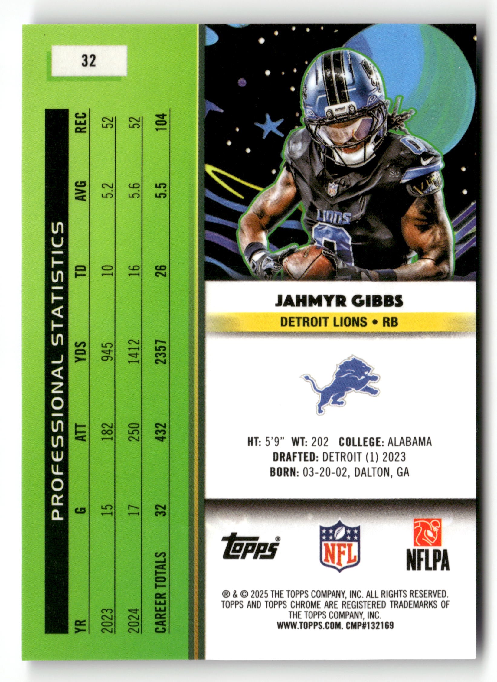 2025 Topps Chrome Cosmic #32 Jahmyr Gibbs