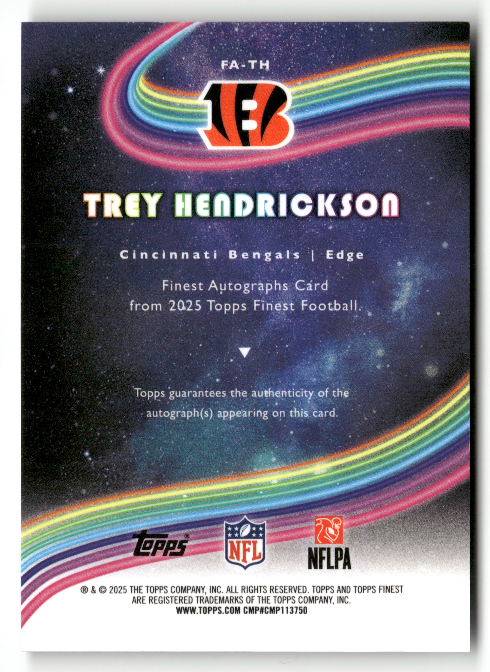 2025 Finest #FA-TH Trey Hendrickson Finest Autographs Black Geometric /10