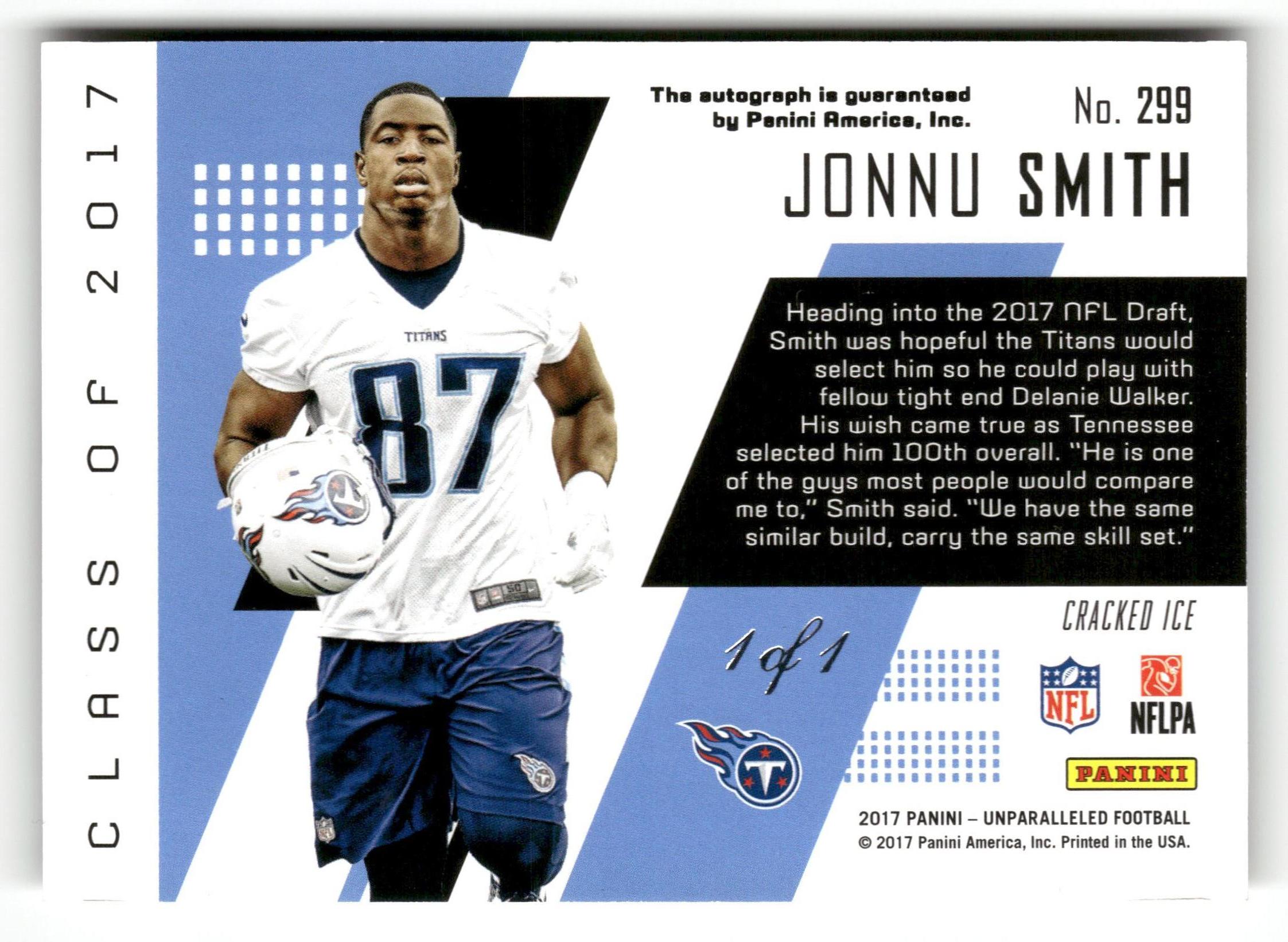 2017 Panini Unparalleled #299 Jonnu Smith 1/1 Auto RC