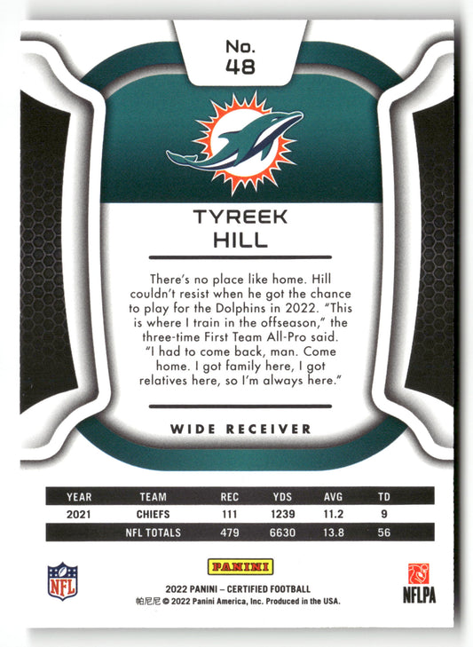 2022 Panini Certified #48 Tyreek Hill Mirror Purple #/10