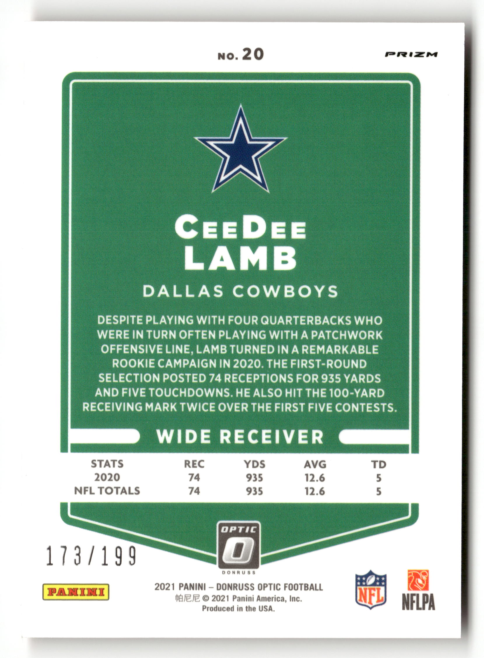 2020 Donruss Optic #156 CeeDee Lamb Orange #/199