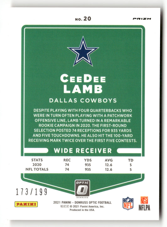 2020 Donruss Optic #156 CeeDee Lamb Orange #/199