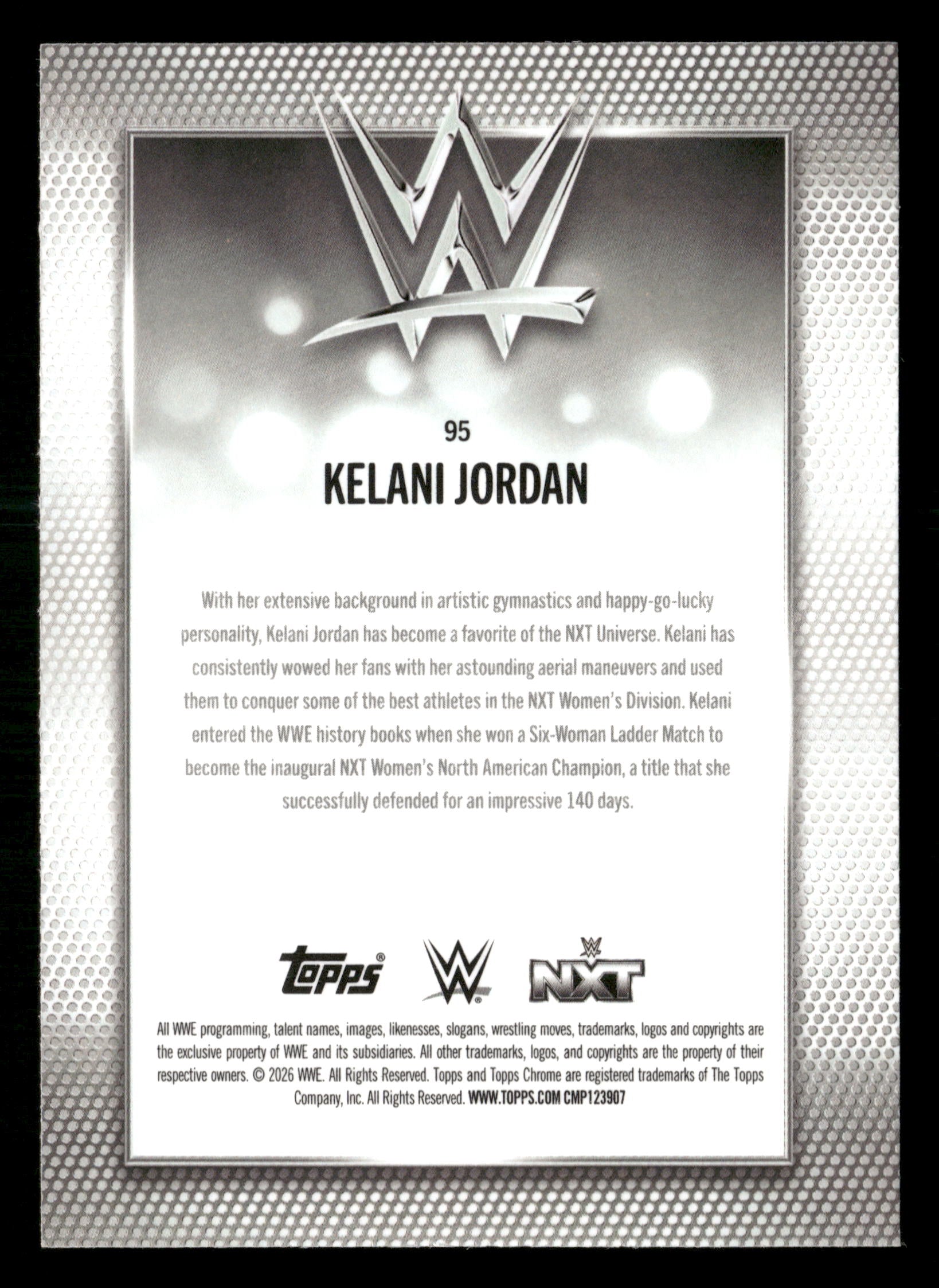 2026 Topps Chrome WWE #95 Kelani Jordan Blue Geometric Refractor #/150