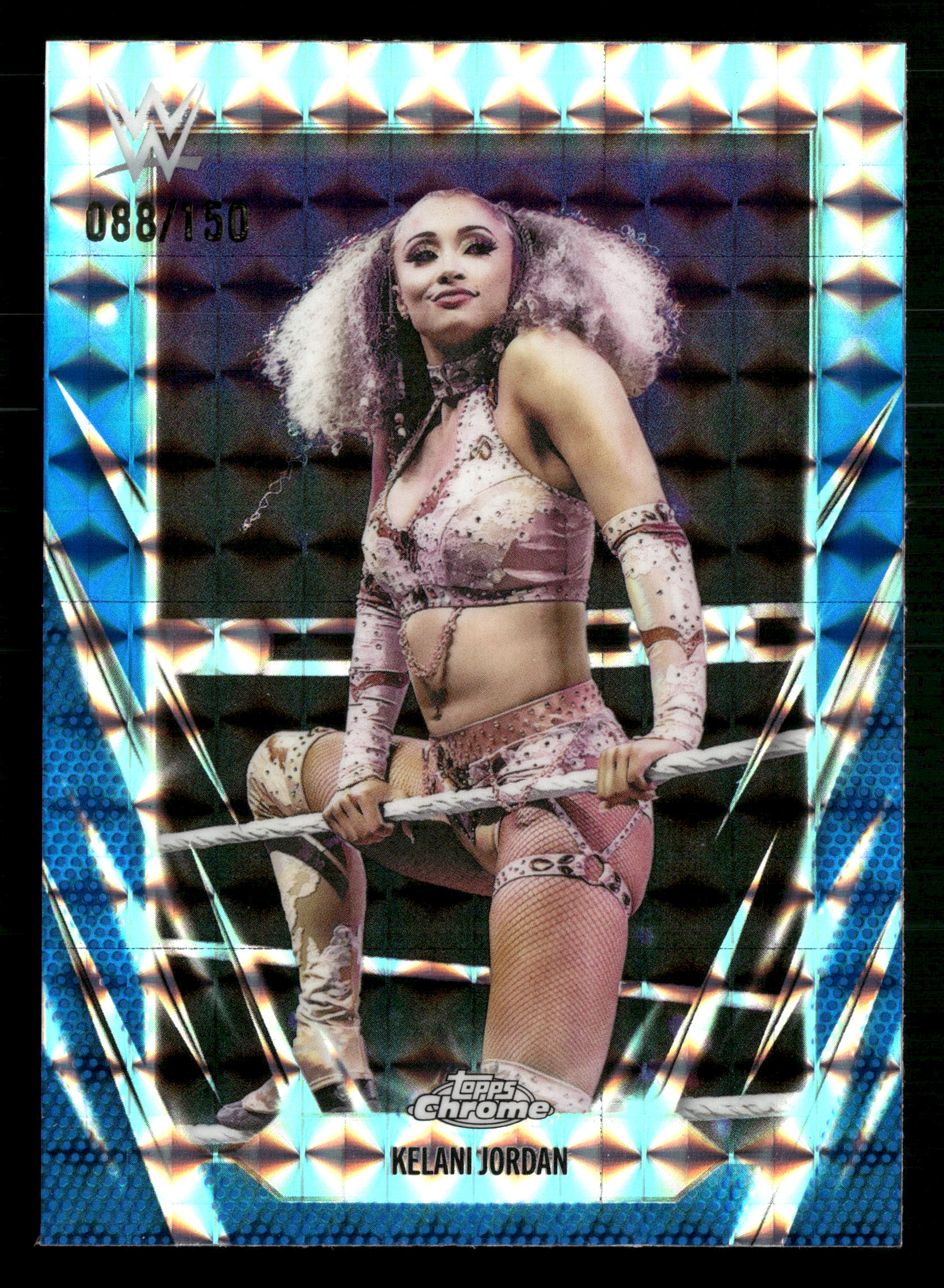 2026 Topps Chrome WWE #95 Kelani Jordan Blue Geometric Refractor #/150