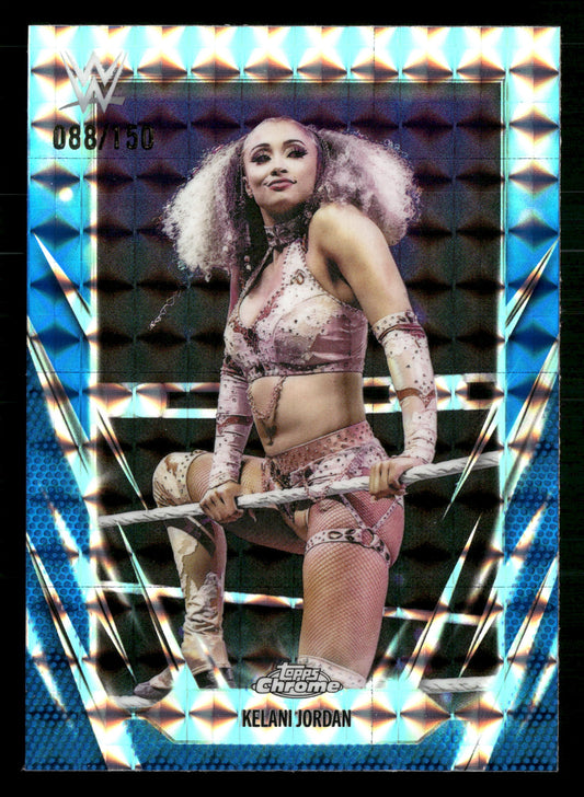 2026 Topps Chrome WWE #95 Kelani Jordan Blue Geometric Refractor #/150