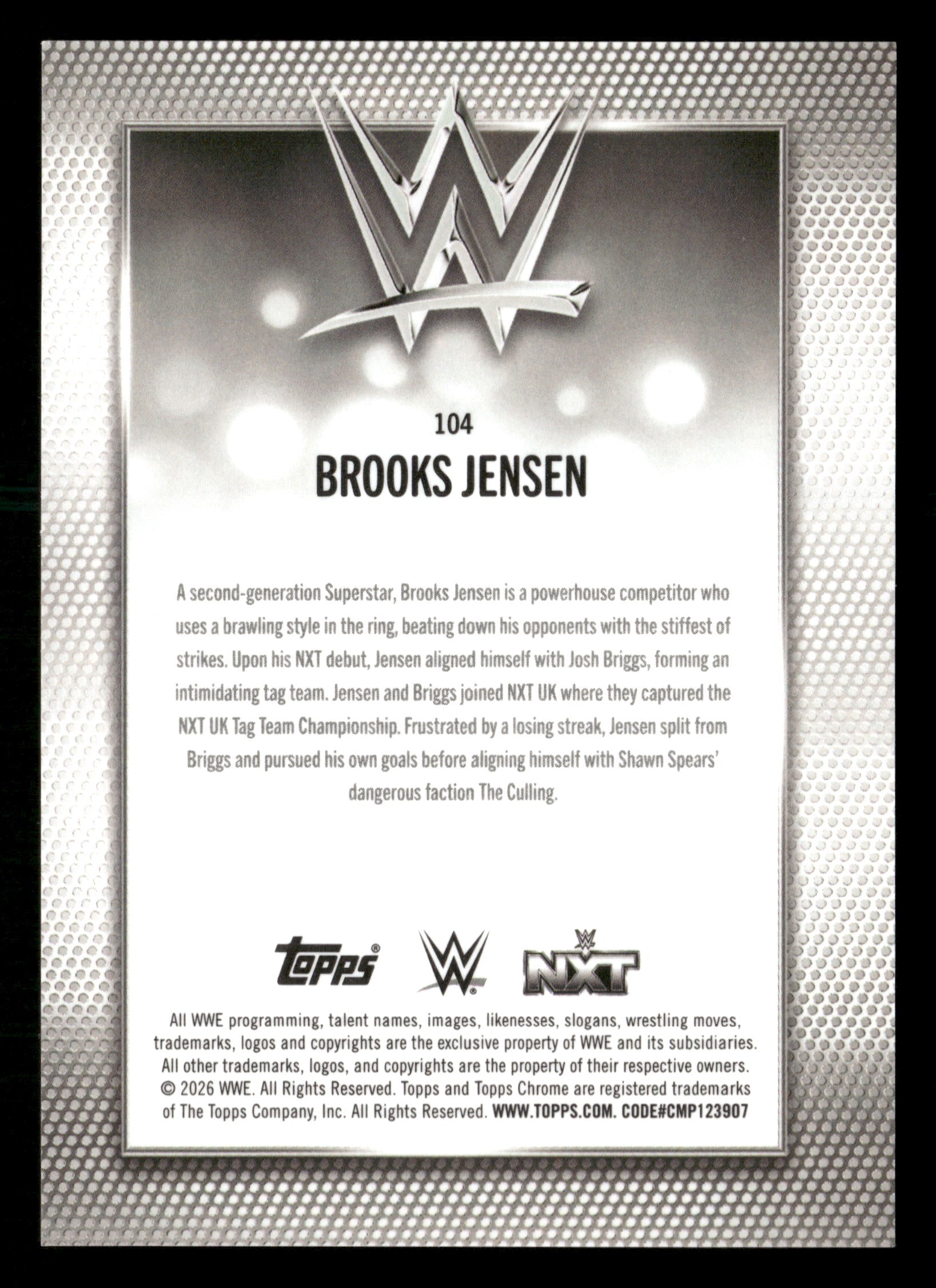 2026 Topps Chrome WWE #104 Brooks Jensen Orange Geometric Refractor #/25