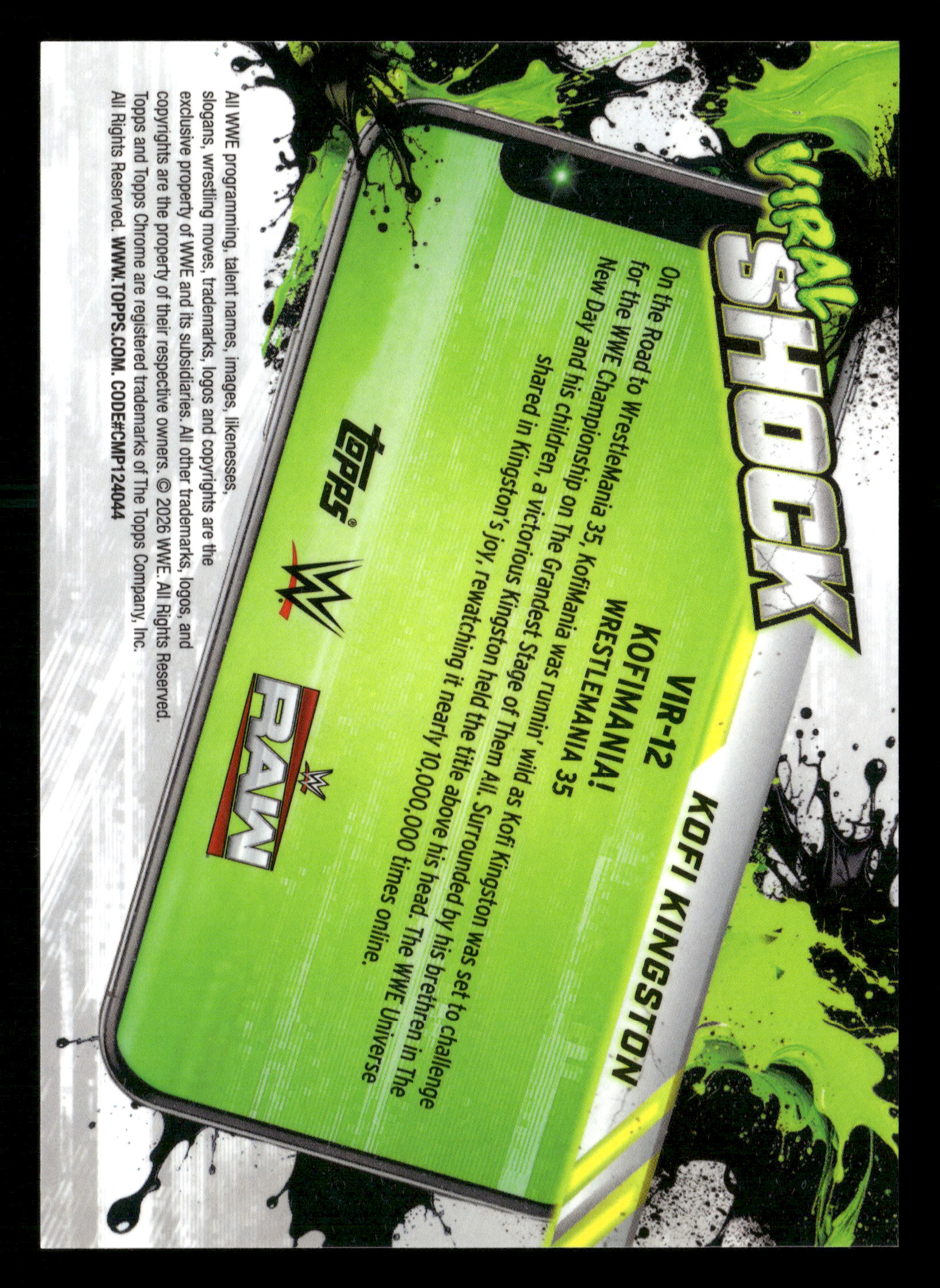 2026 Topps Chrome WWE #VIR-12 Kofi Kingston Viral Shock Orange Geometric #/25
