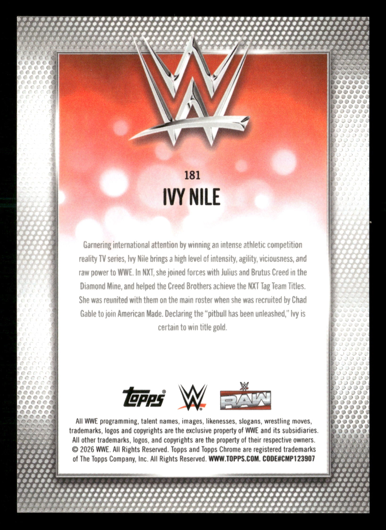 2026 Topps Chrome WWE #181 Ivy Nile Gold Geometric Refractor #/50