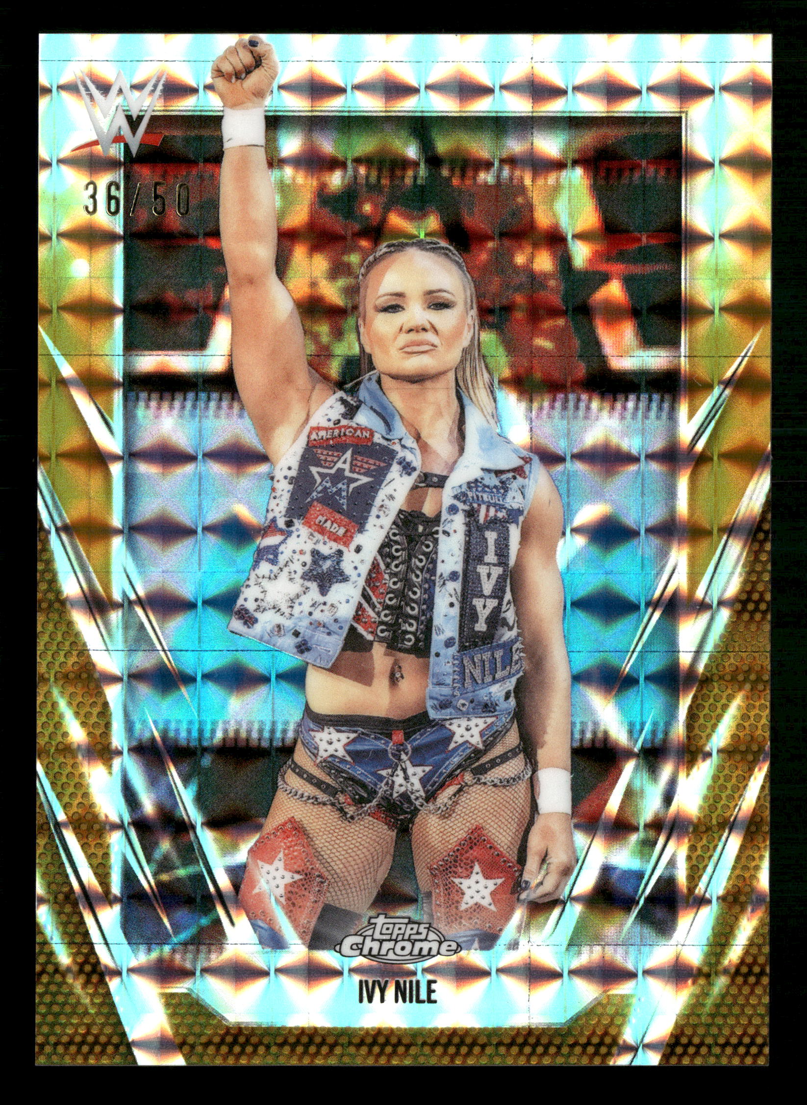 2026 Topps Chrome WWE #181 Ivy Nile Gold Geometric Refractor #/50