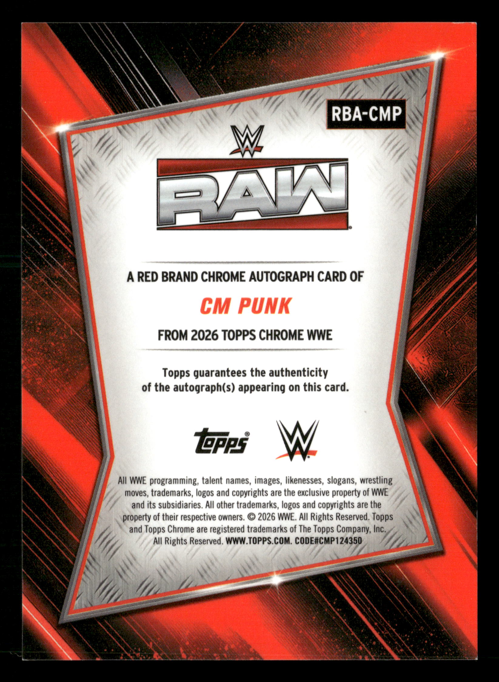 2026 Topps Chrome WWE #RBA-CMP CM Punk Purple Geometric Auto #/10
