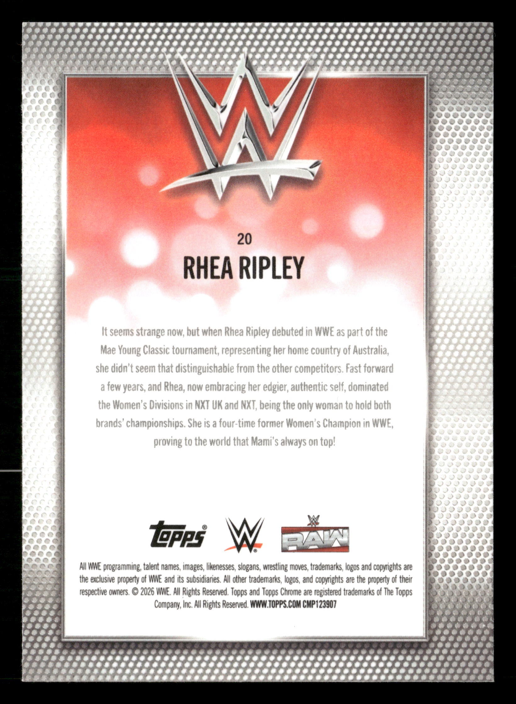 2026 Topps Chrome WWE #20 Rhea Ripley Purple Refractor #/75