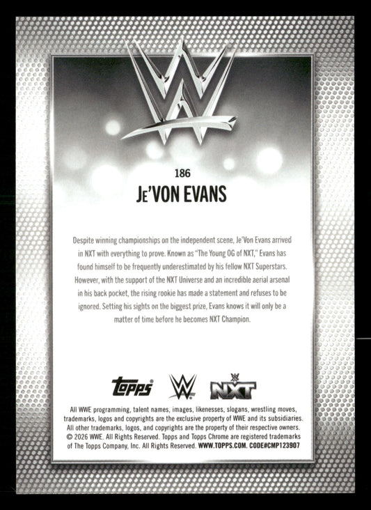 2026 Topps Chrome WWE #186 Je'Von Evans Gold Geometric Refractor #/50