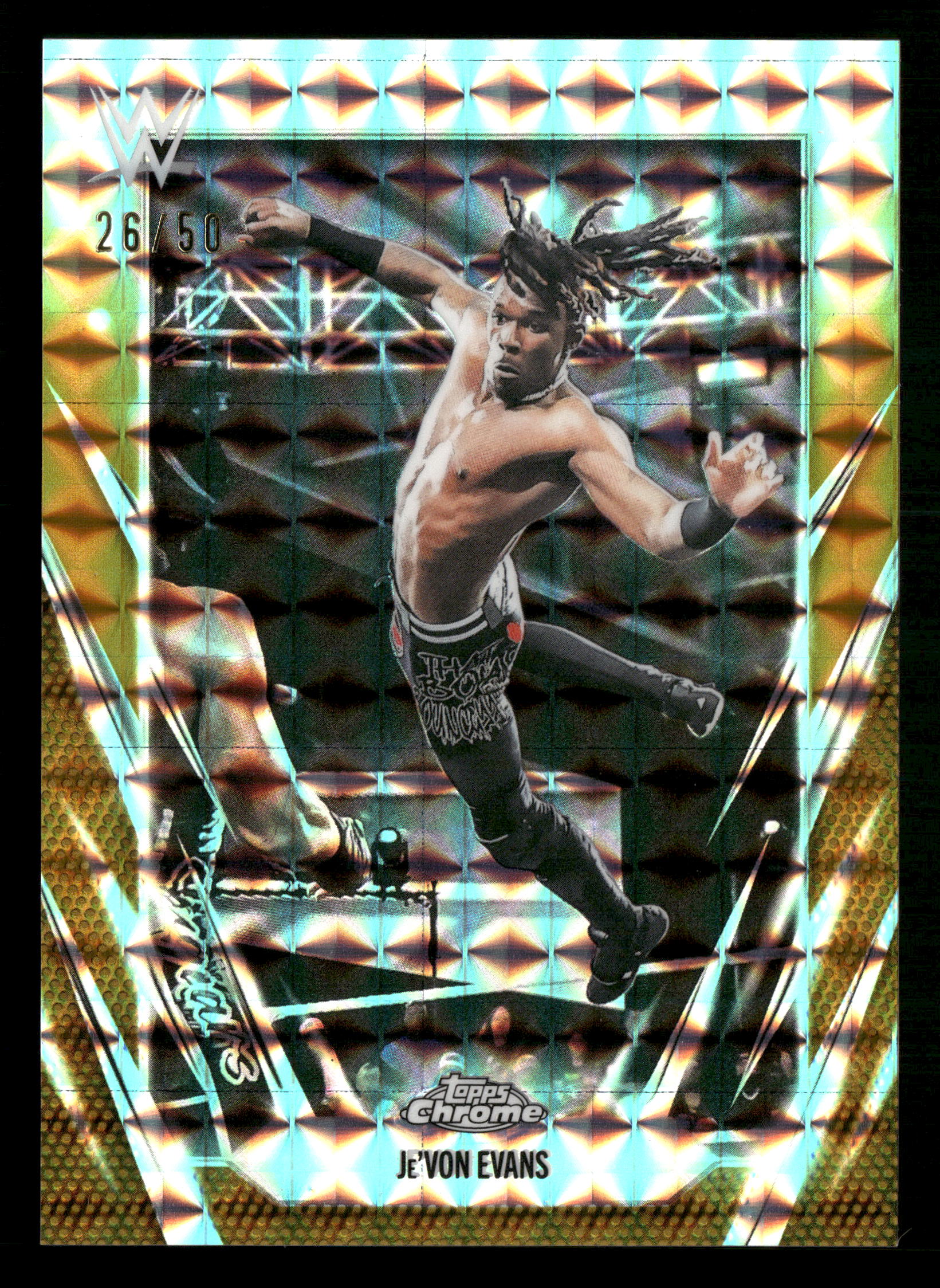 2026 Topps Chrome WWE #186 Je'Von Evans Gold Geometric Refractor #/50
