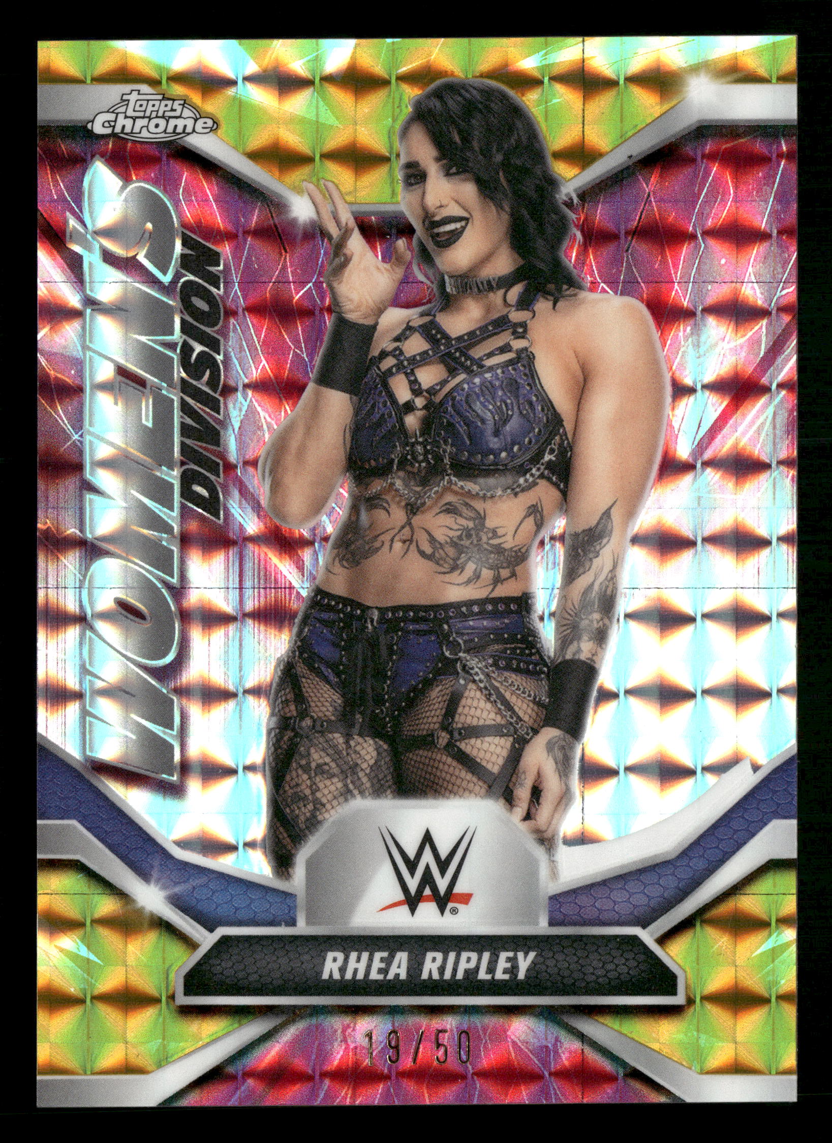 2026 Topps Chrome WWE #WDV-36 Rhea Ripley Women's Division Gold Geometric #/50