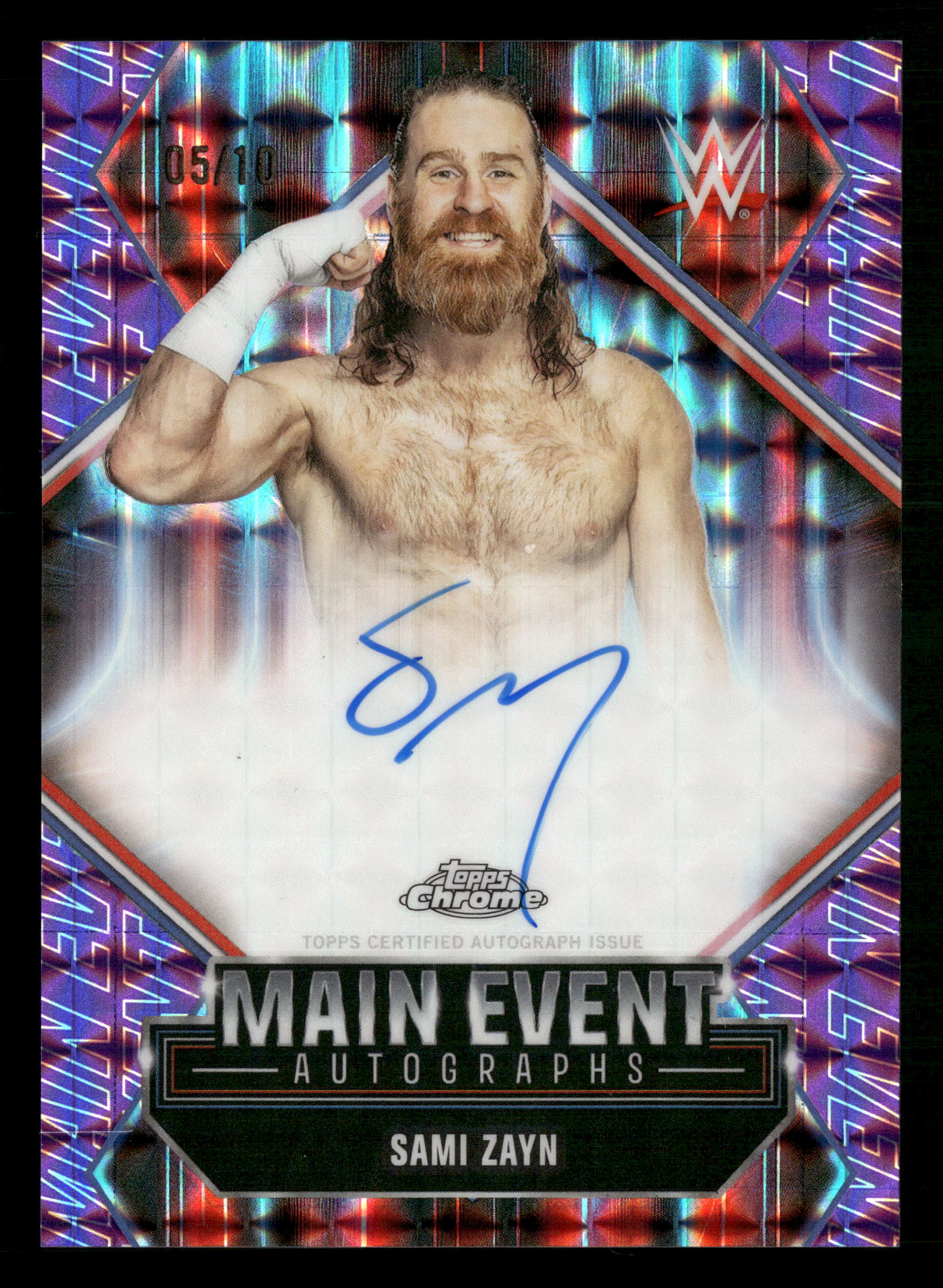 2026 Topps Chrome WWE #MEA-SZ Sami Zayn Main Event Auto Purple Geometric #/10