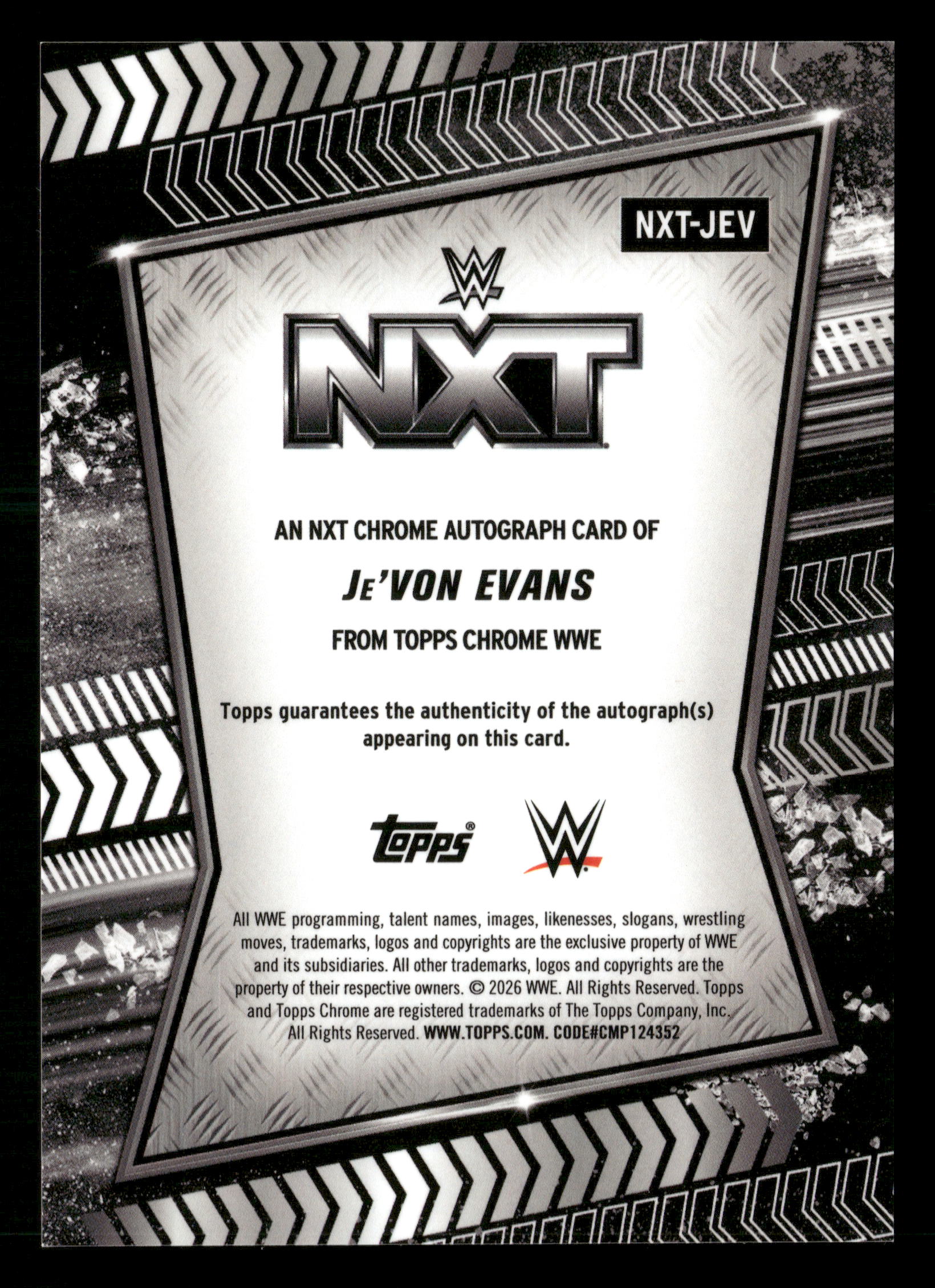 2026 Topps Chrome WWE #NXT-JEV Je'Von Evans NXT Autographs Geometric Refactor