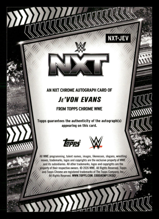2026 Topps Chrome WWE #NXT-JEV Je'Von Evans NXT Autographs Geometric Refactor