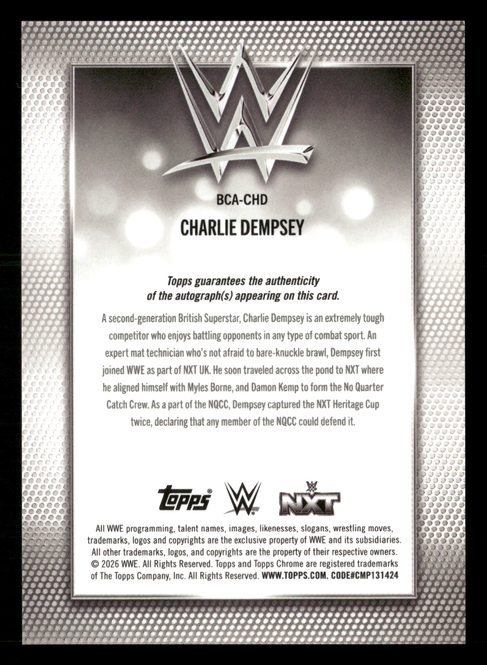 2026 Topps Chrome WWE #BCA-CHD Charlie Dempsey Base Geometric Auto